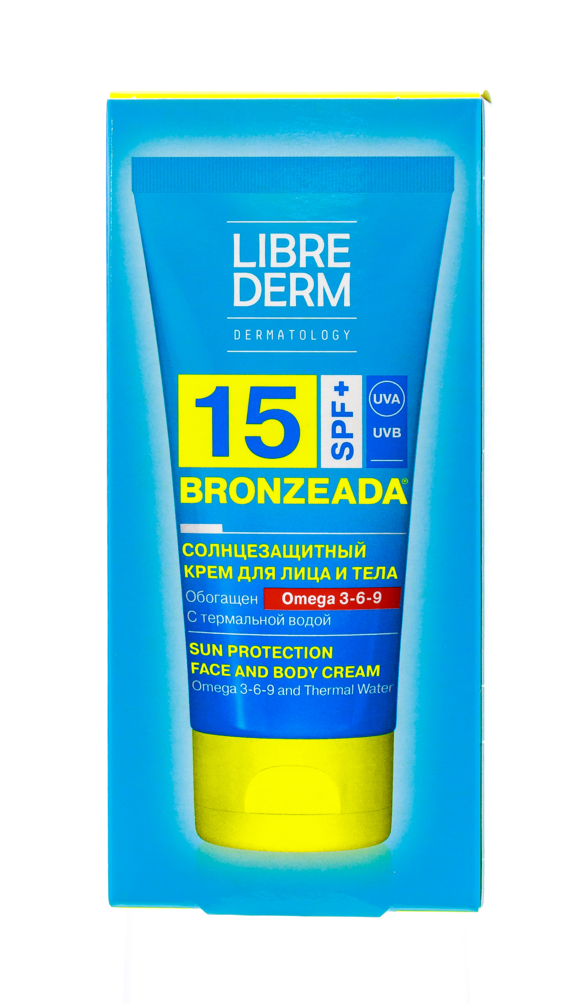 Либридерм Солнцезащитный крем SPF15 с Омега 3-6-9 и термальной водой 150 мл (Librederm, Bronzeada) фото 2
