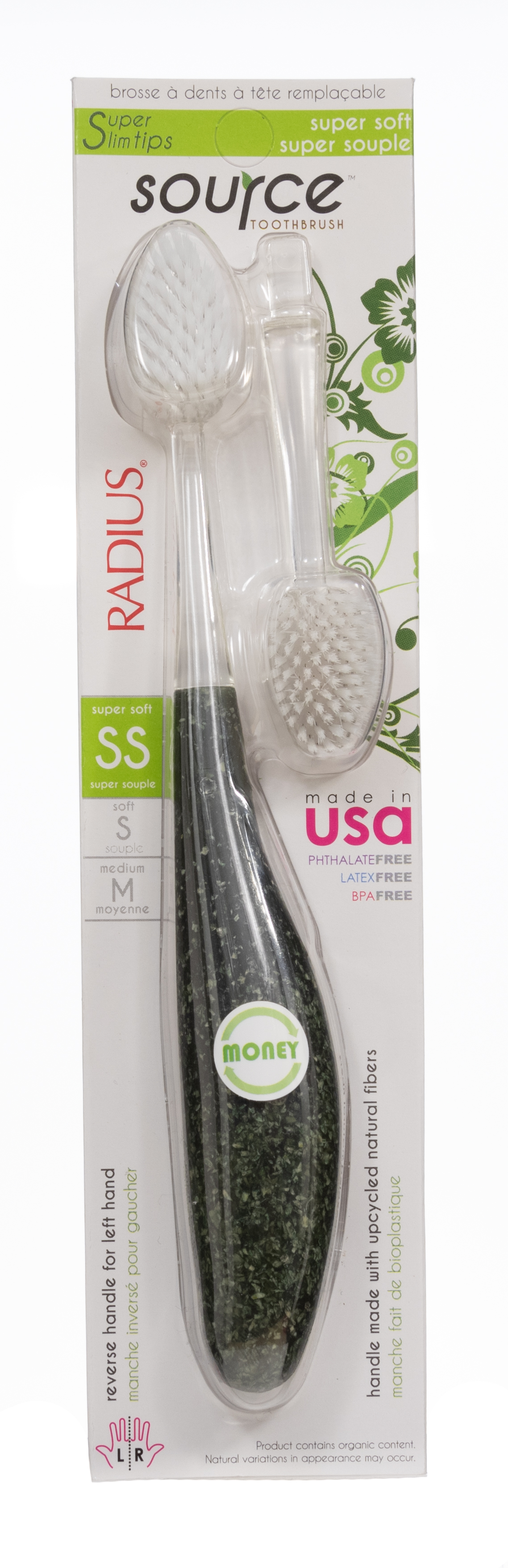 Радиус Зубная щетка с деревянной ручкой, очень мягкая, черная (Radius, Source) фото 1