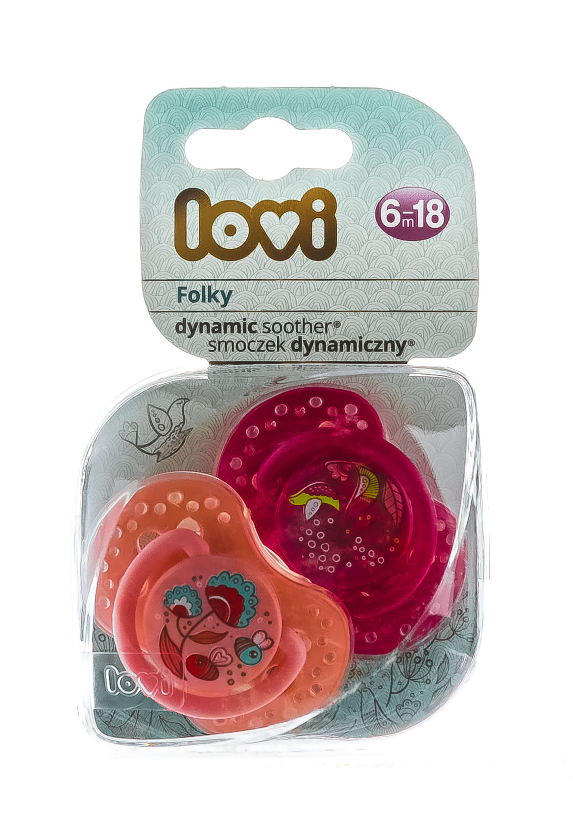 Лови Пустышка Lovi динамическая силикон Folky для девочки 6-18 мес 2 шт (Lovi, Пустышки) фото 1