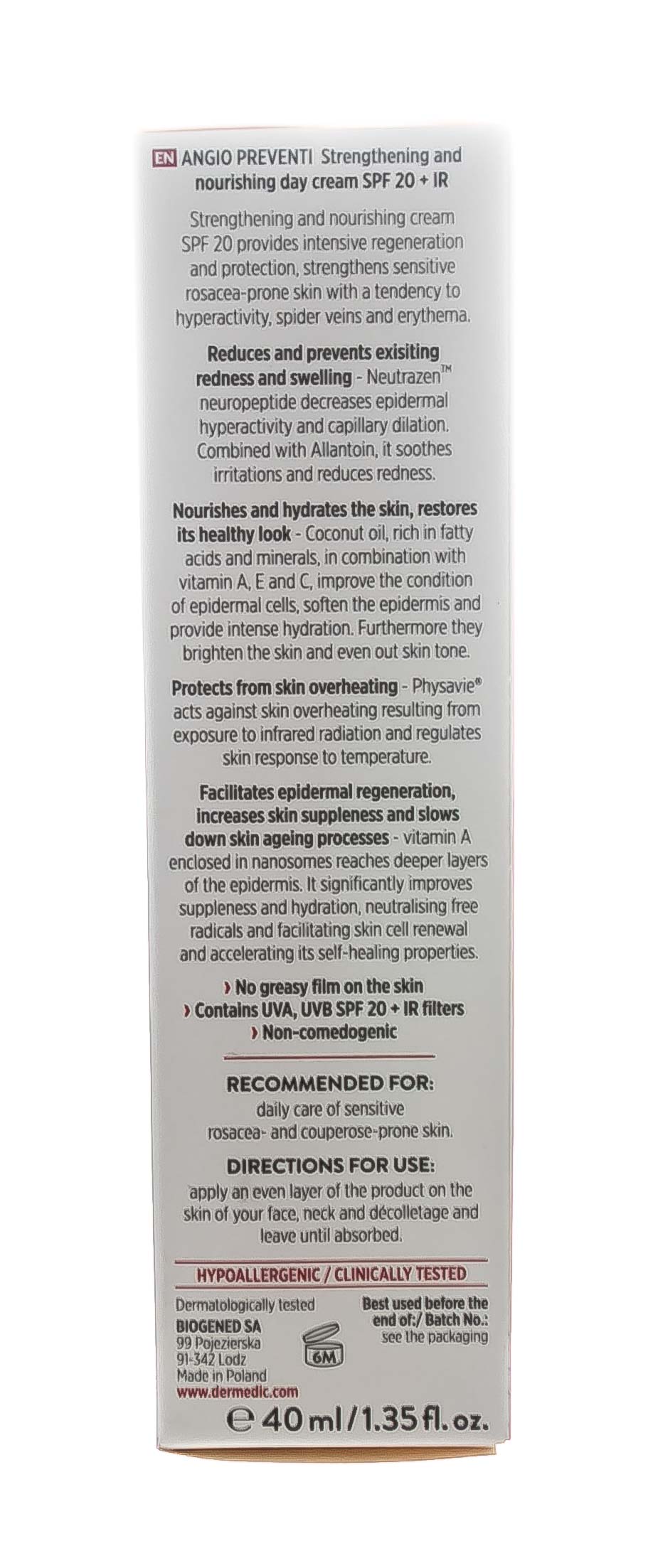 Дермедик Ангио Превенти Укрепляющий питательный дневной крем SPF 20 +IR 40 г (Dermedic, Angio) фото 10