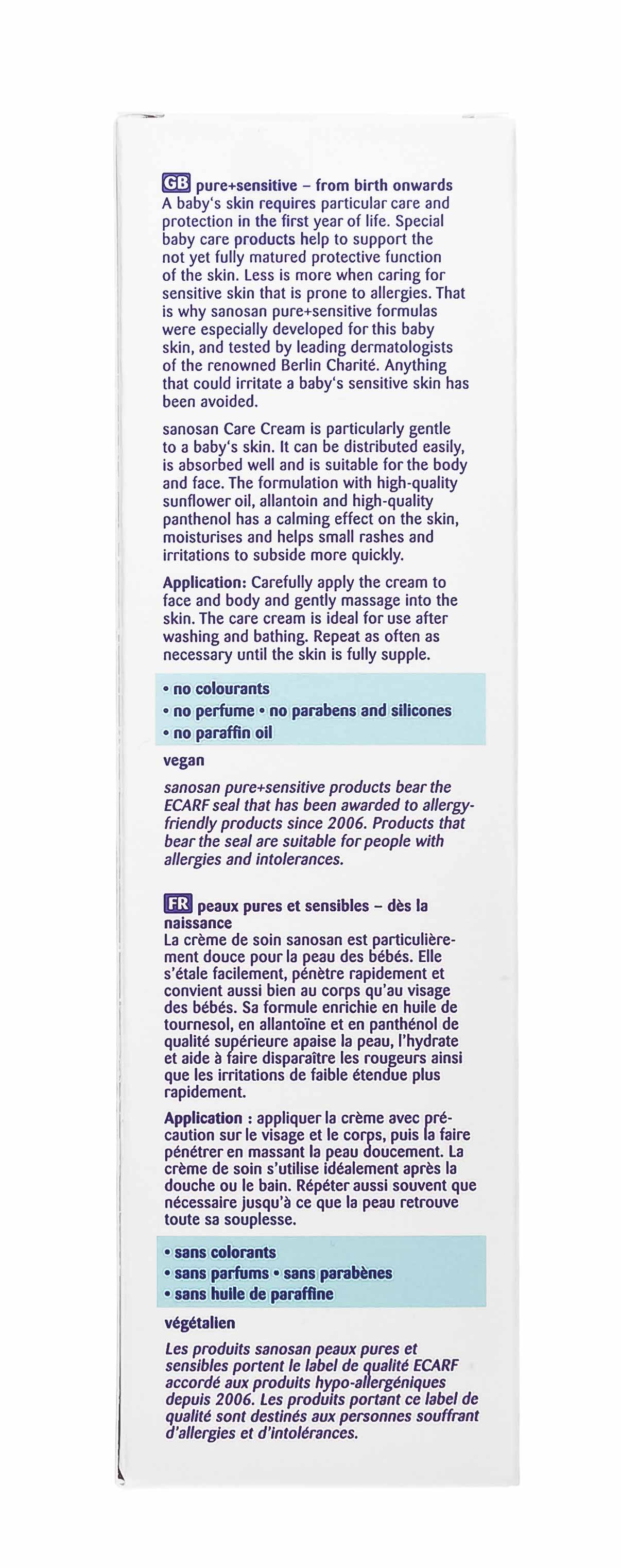 Саносан Детский крем д/ухода за чувствительной кожей Pure+Sensitive, 100 мл (Sanosan, Pure+sensitive) фото 4