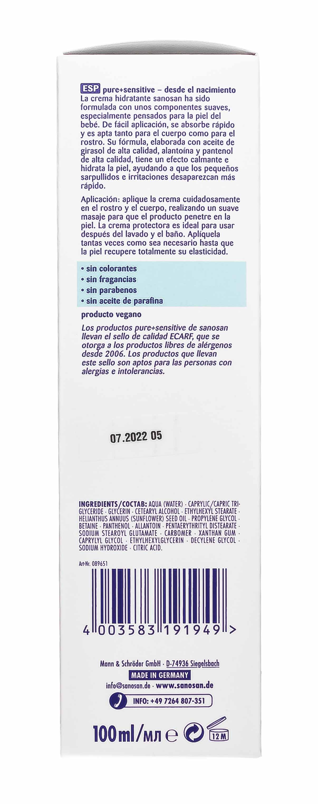 Саносан Детский крем д/ухода за чувствительной кожей Pure+Sensitive, 100 мл (Sanosan, Pure+sensitive) фото 5