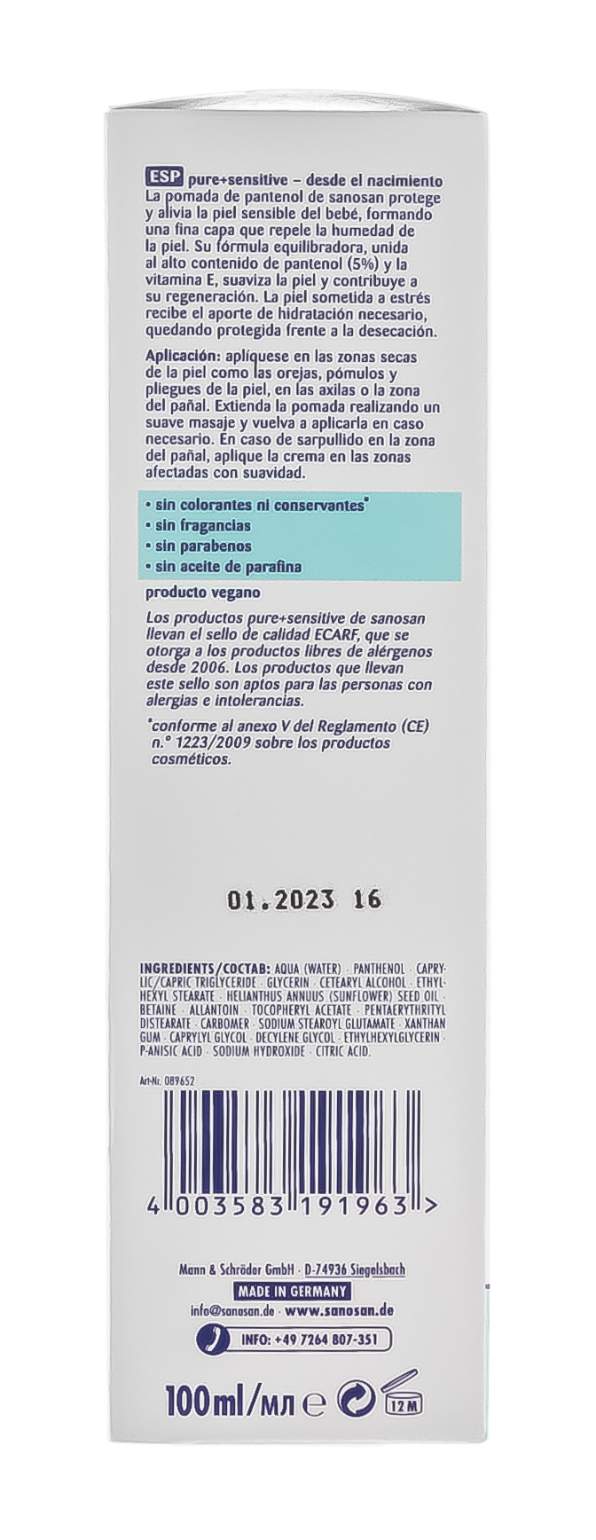 Саносан Крем под подгузник с пантенолом Pure+Sensitive, 100 мл (Sanosan, Pure+sensitive) фото 5