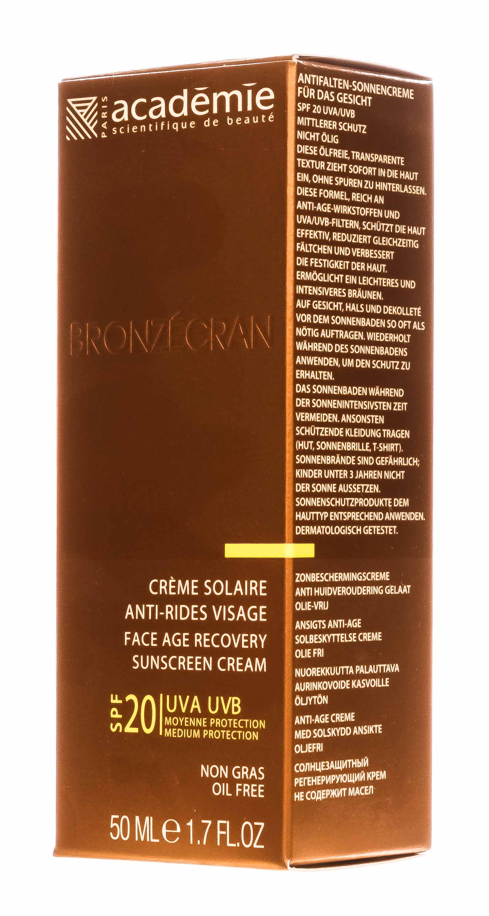 Академи Солнцезащитный регенерирующий крем для лица SPF 20+, 50 мл (Academie, Bronzecran) фото 2