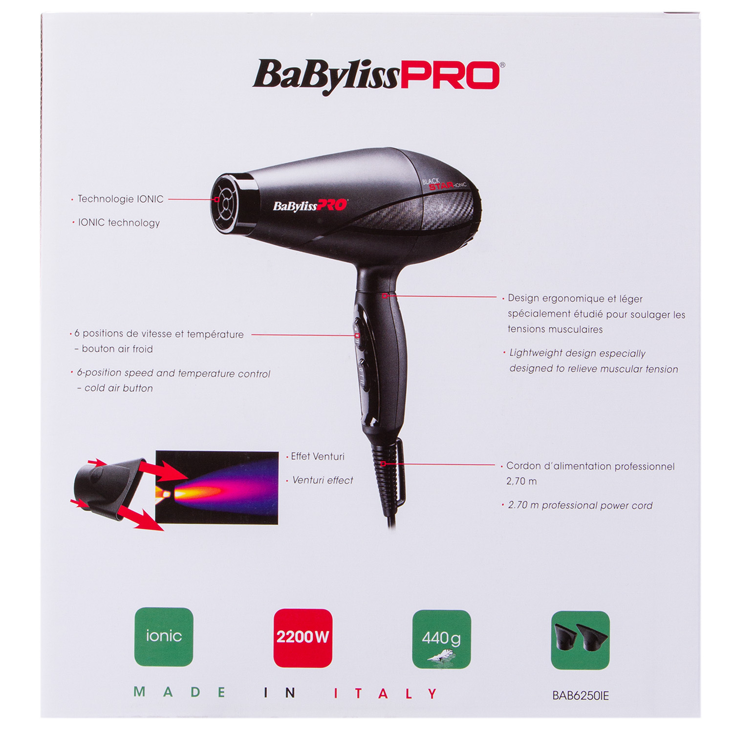 Бэбилисс Профессиональный фен Black Star Ionic, 2200W, 2 насадки (Babyliss, Фены) Бэбилисс Профессиональный фен Black Star Ionic, 2200W, 2 насадки (Babyliss, Фены) фото 4