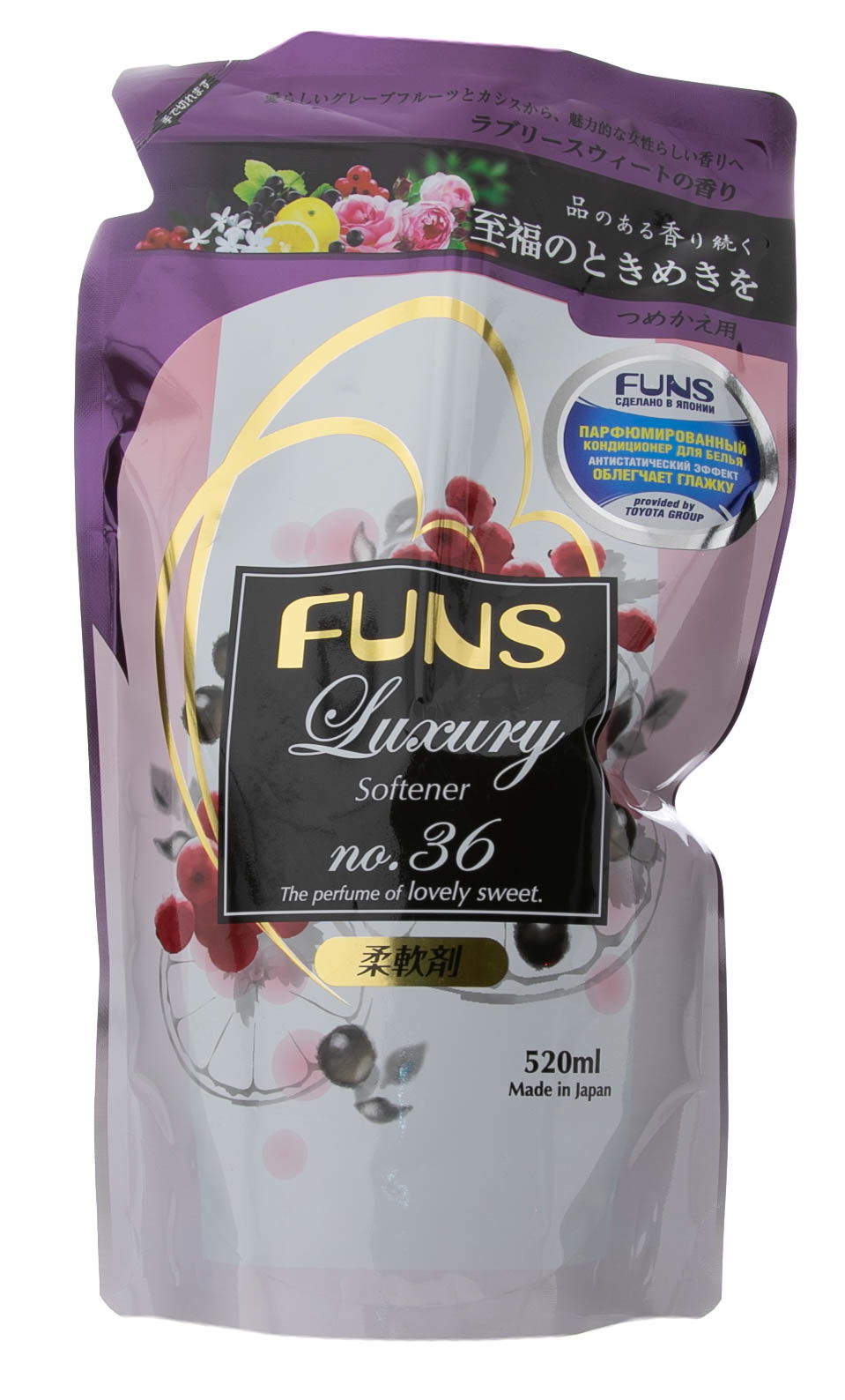 Фанс Кондиционер для белья концентрированный с ароматом грейпфрута и черной смородины запасной блок 520 м (Funs, Для стирки) фото 1