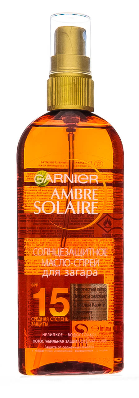Гарньер AMBRE SOLAIRE Интенсивный загар Масло-спрей SPF15 150мл (Garnier, Amber solaire) фото 1