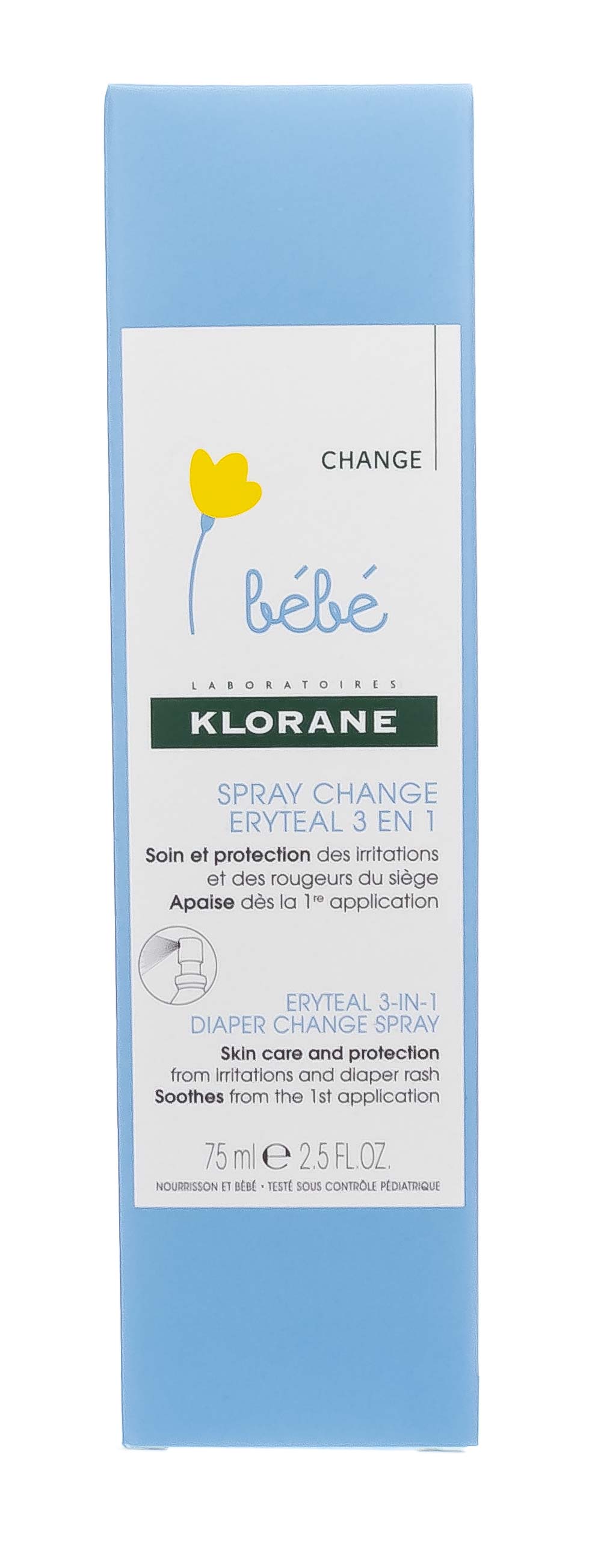 Клоран Детский восстанавливающий спрей для смены подгузников 3 в 1, 75 мл (Klorane, Bebe) фото 1