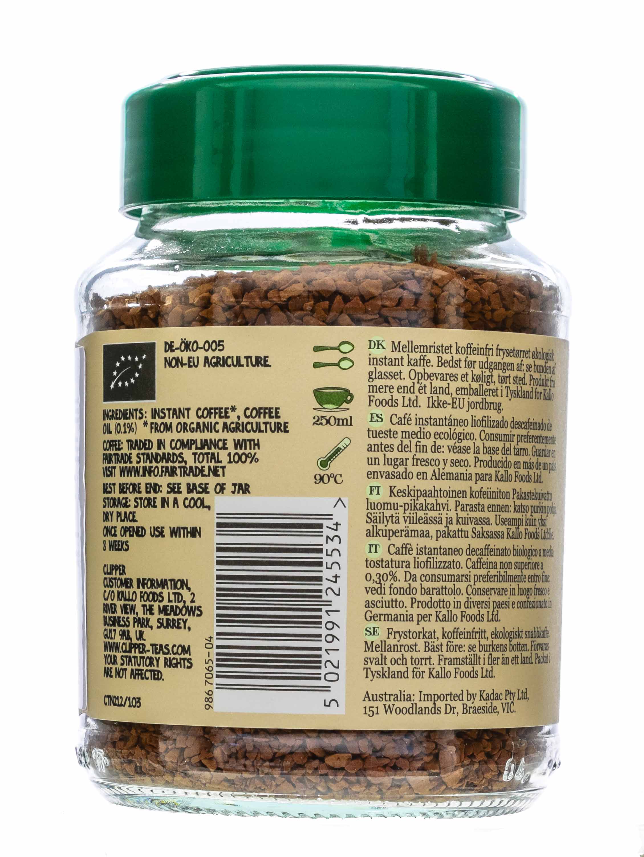 Клиппер Кофе растворимый Арабика Органик декофеинизированный 100 гр (Clipper, Coffee) фото 3