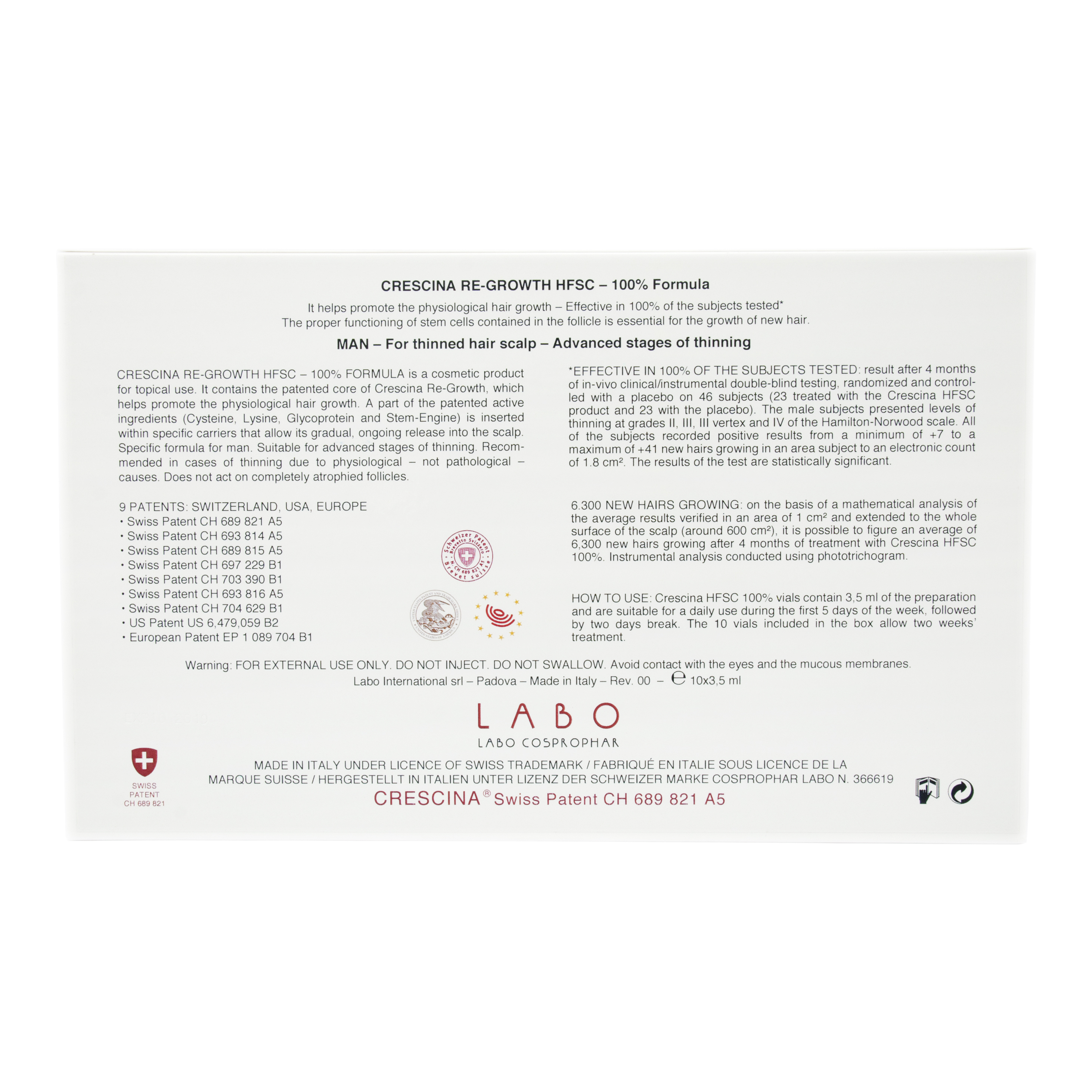 Кресцина 1300 Лосьон для стимулирования роста волос для мужчин №10 3,5 мл (Crescina, Crescina 1300) фото 3