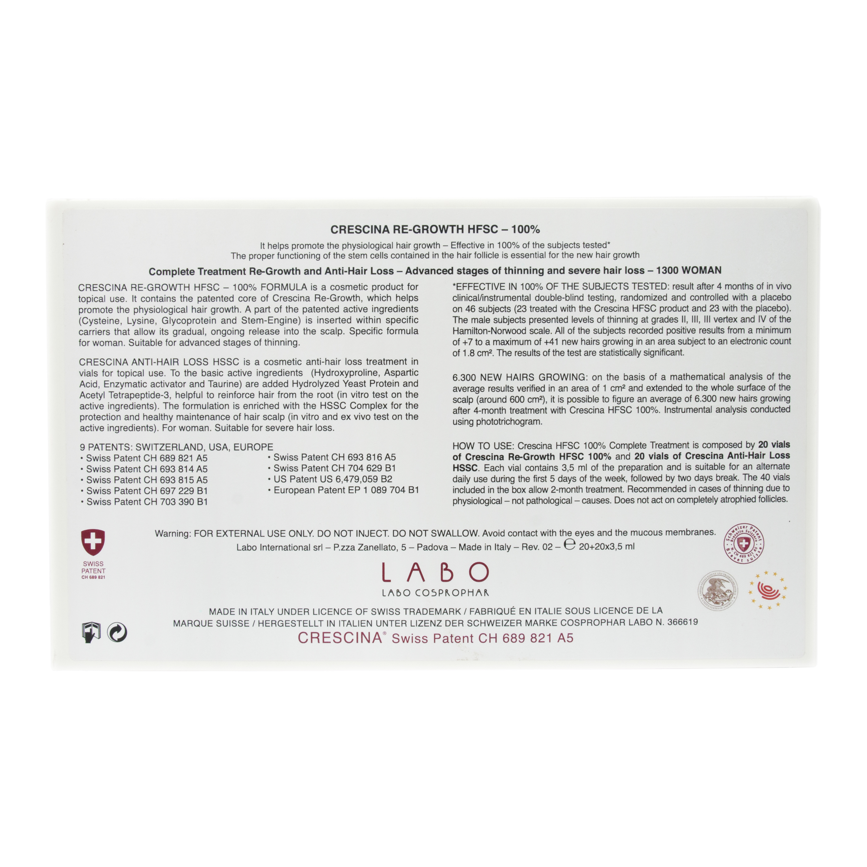 Кресцина 1300 Комплекс для женщин: лосьон для стимуляции роста волос №20+ лосьон против выпадения волос №20 (Crescina, Crescina 1300) фото 2