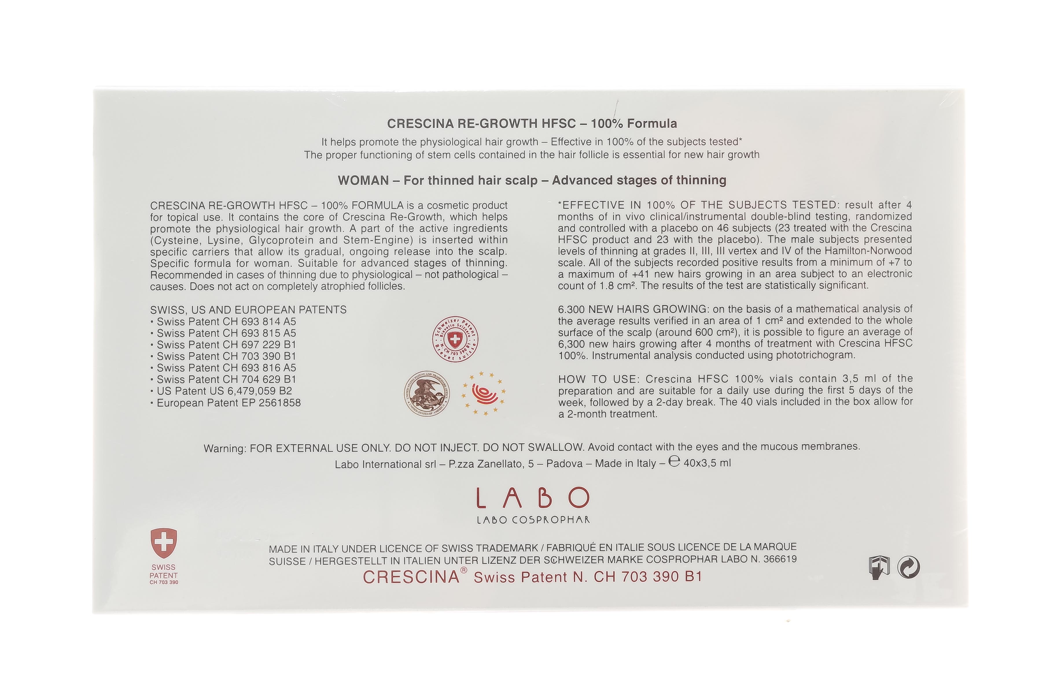 Кресцина 1300 Лосьон для стимуляции роста волос в ампулах для женщин №40 (Crescina, Crescina 1300) фото 6