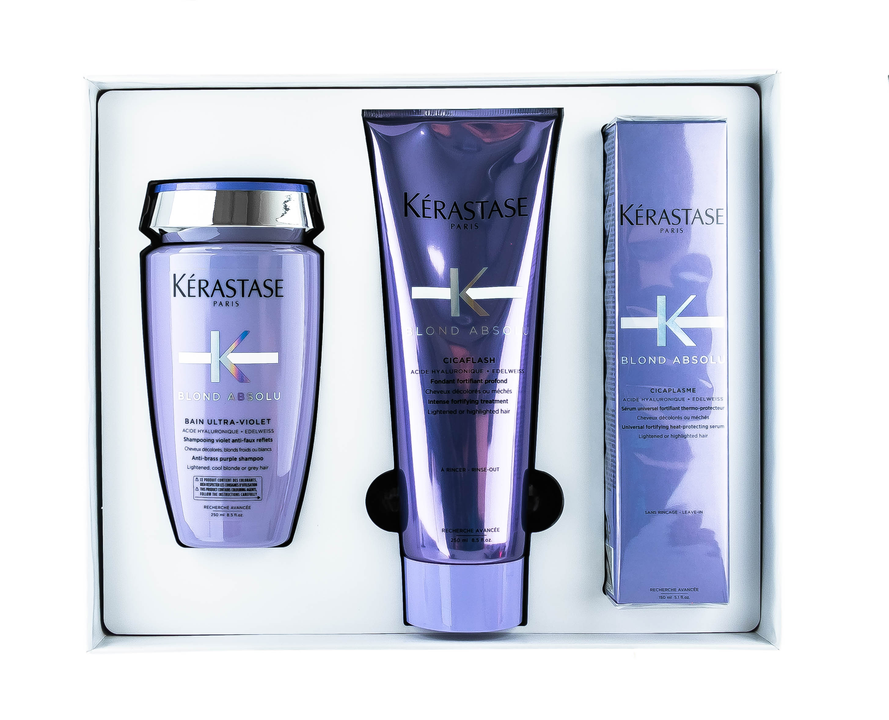 Керастаз Набор Blond Absolu по уходу за мелированными и осветленными волосами: Шампунь-Ванна Ultra-Violet 250 мл + Уход Cicaflash 250 мл +  Сыворотка Cicaplasme 150 мл (Kerastase, Blond Absolu) фото 4