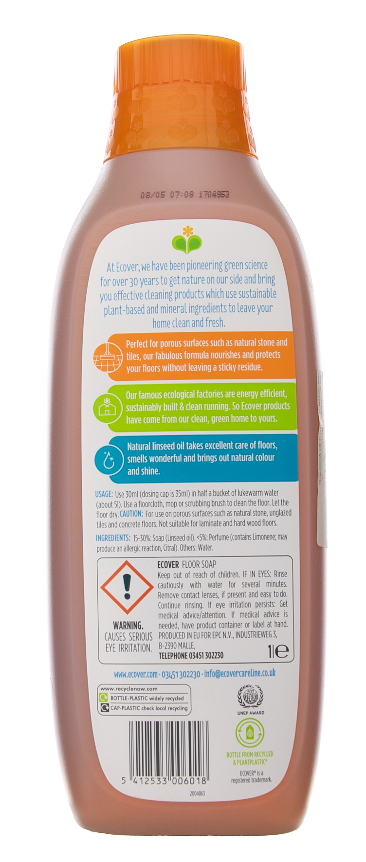 Эковер Жидкий концентрат с льняным маслом для мытья пола , 1л (Ecover, Чистящие средства) фото 2