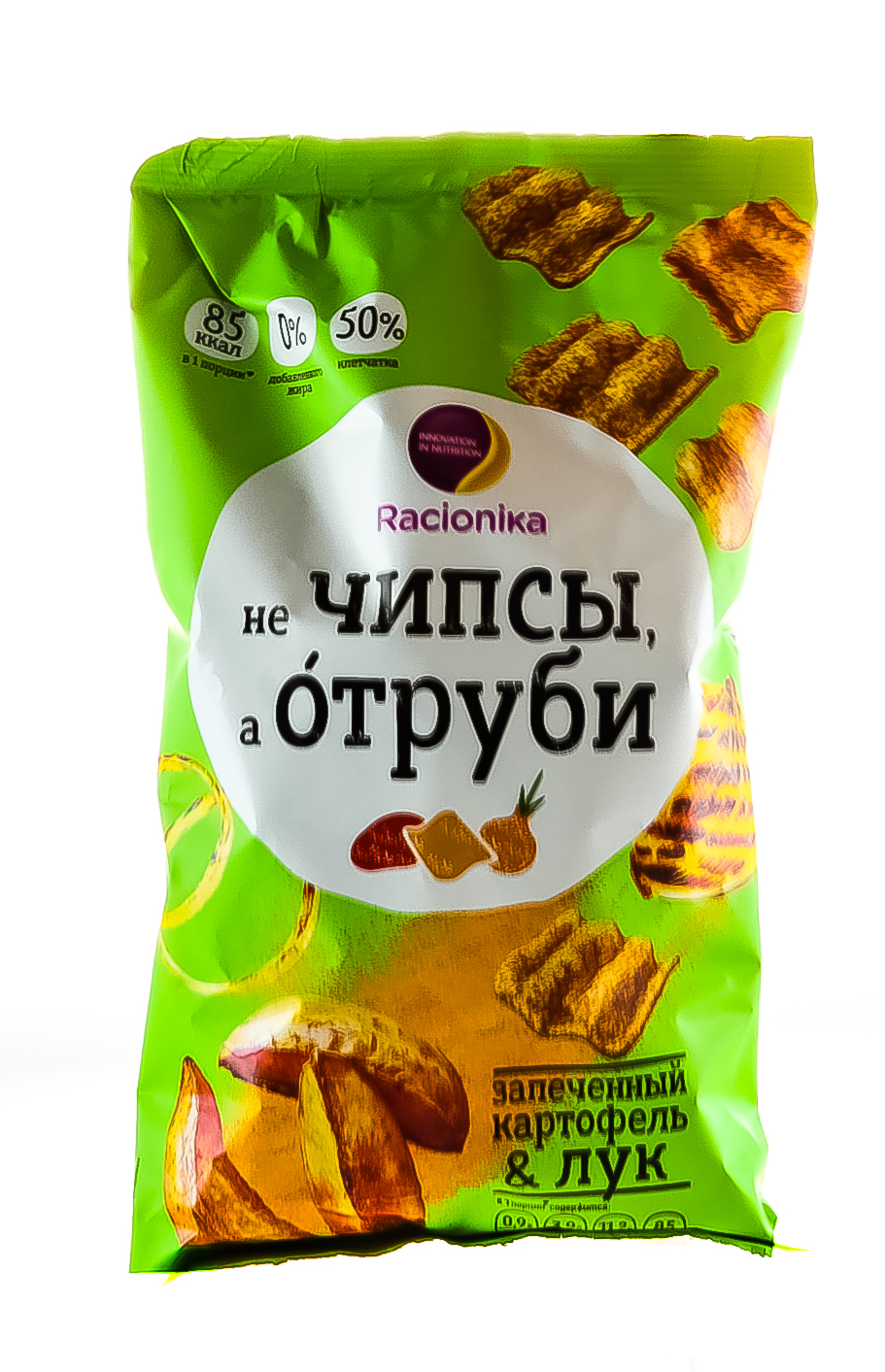 Рационика Отруби хрустящие запечённый картофель и лук 90 г (Racionika, не Чипсы, а Отруби) фото 1