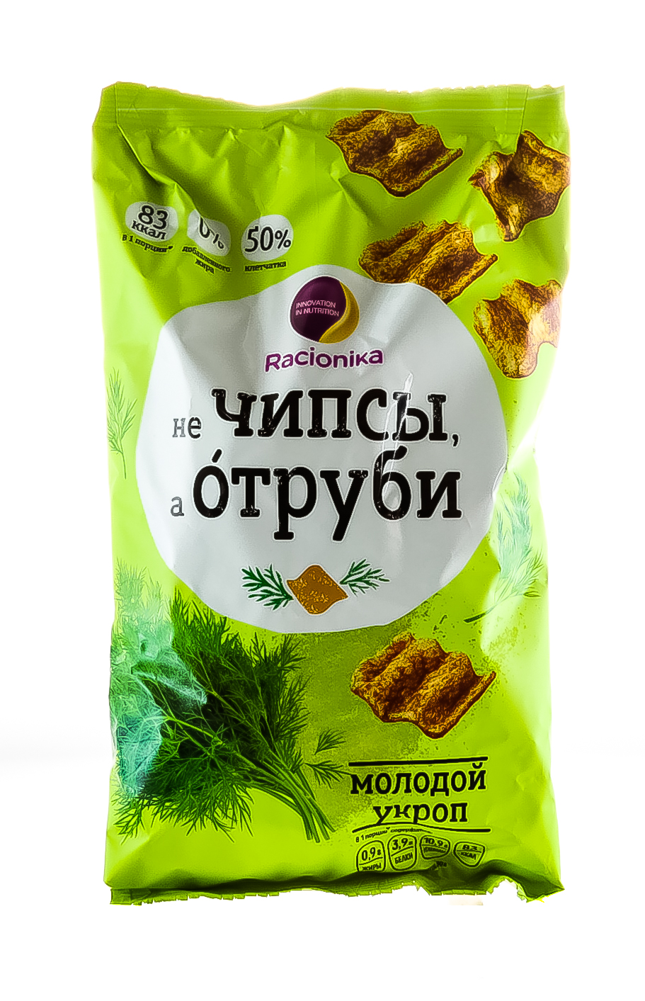 Рационика Отруби хрустящие Молодой укроп 90 г (Racionika, не Чипсы, а Отруби) фото 1