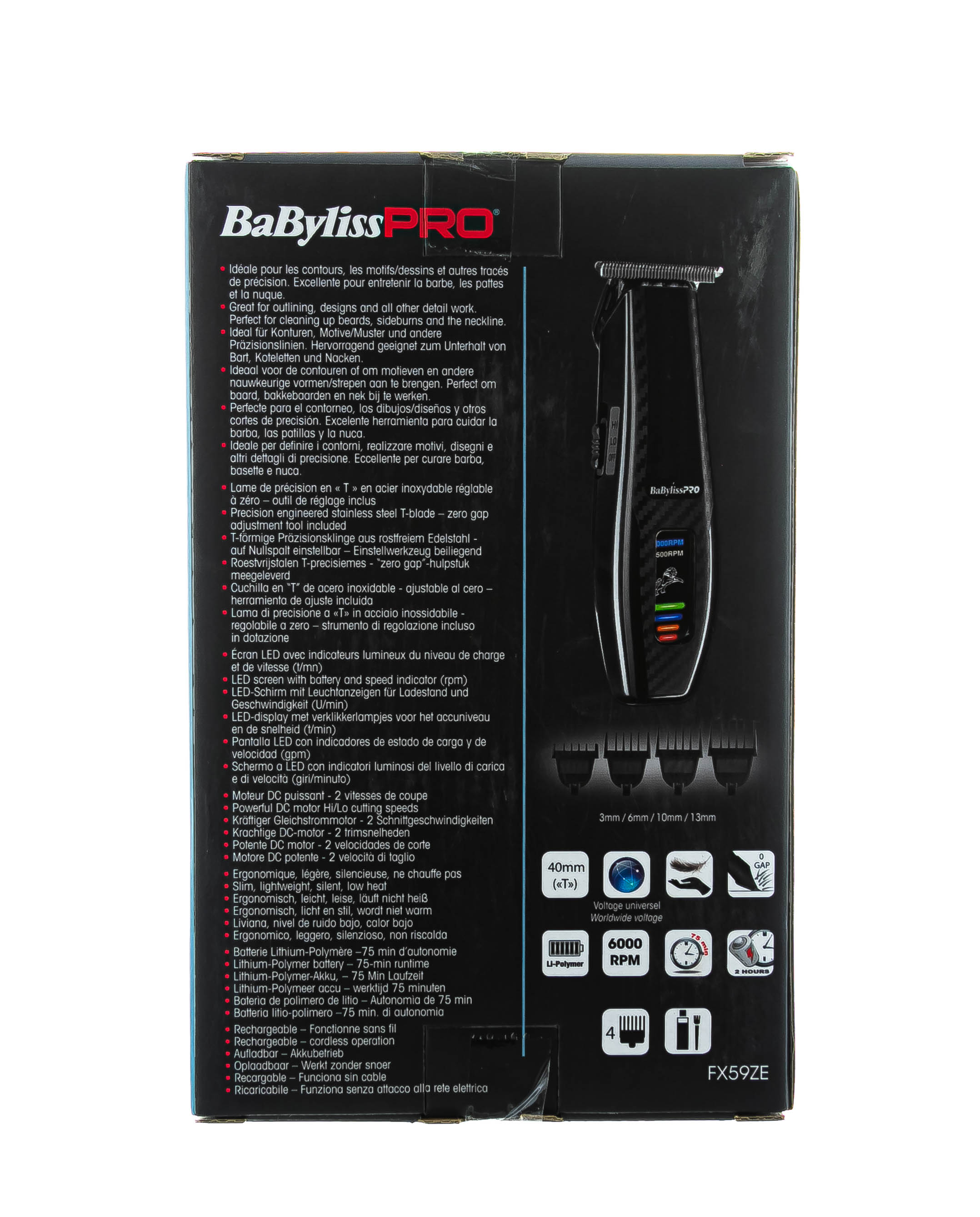 Бэбилисс Машинка для стрижки окантовочная  аккумуляторно-сетевая 0.5 мм с  4 насадками 1 шт (Babyliss, Машинки) фото 4