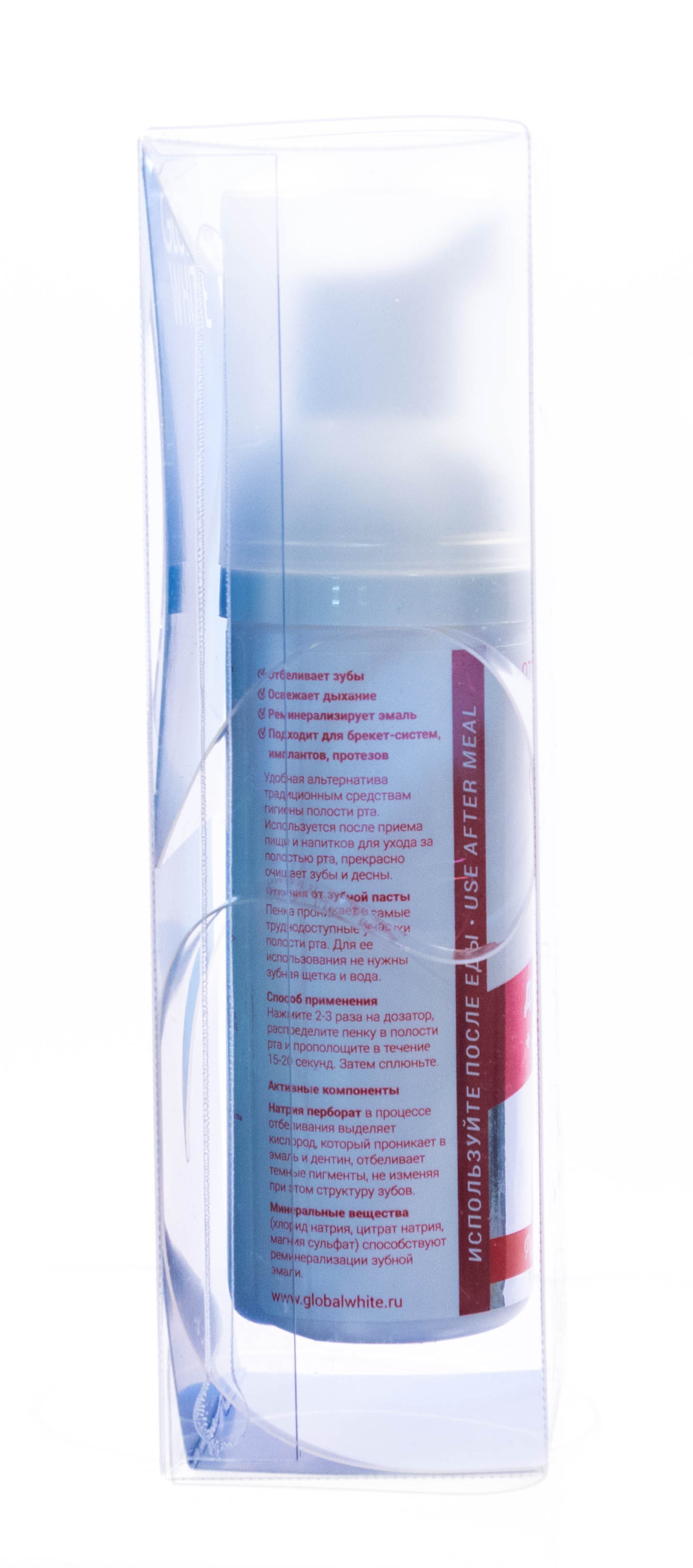 Глобал Уайт Отбеливающая пенка для полости рта, со вкусом фруктовый лед  50 мл (Global White, Поддержание результата) фото 1