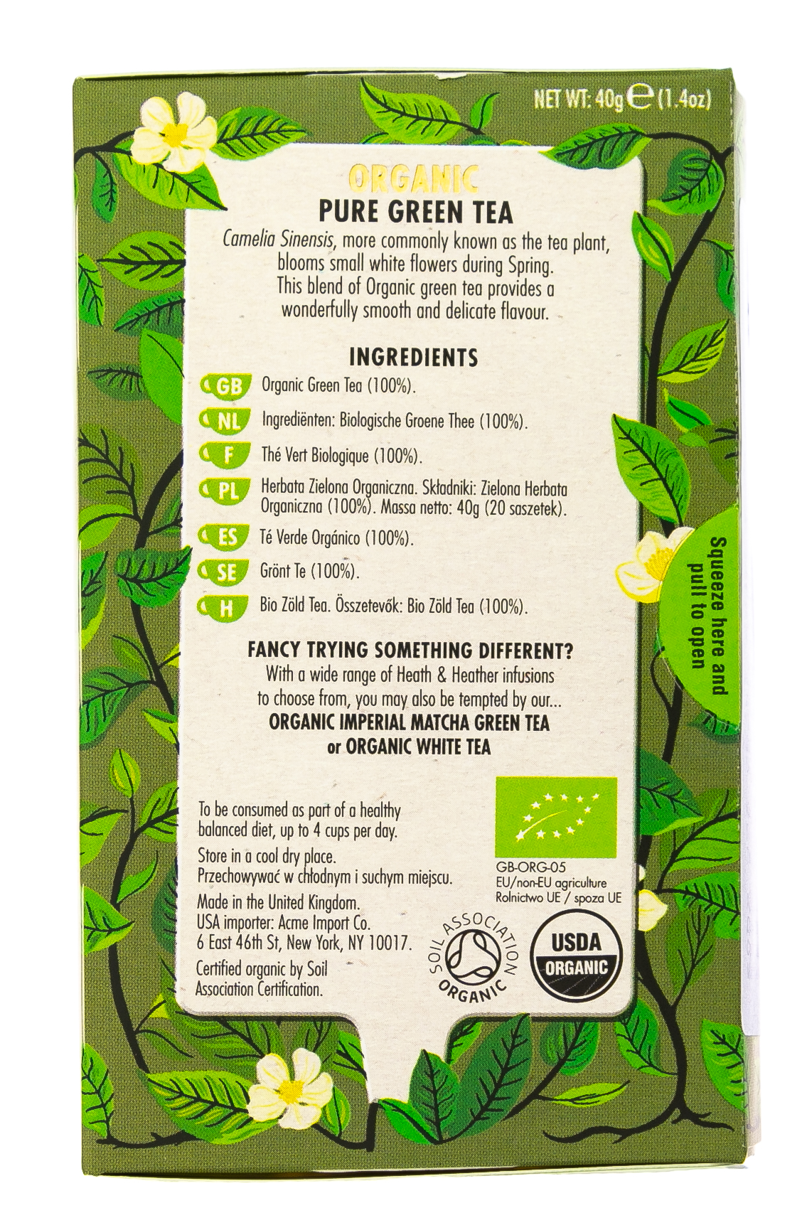 Хиз энд Хизер Чай Зеленый Органик (20 пак. в инд.упак.) (Heath & Heather, Green Tea) фото 2