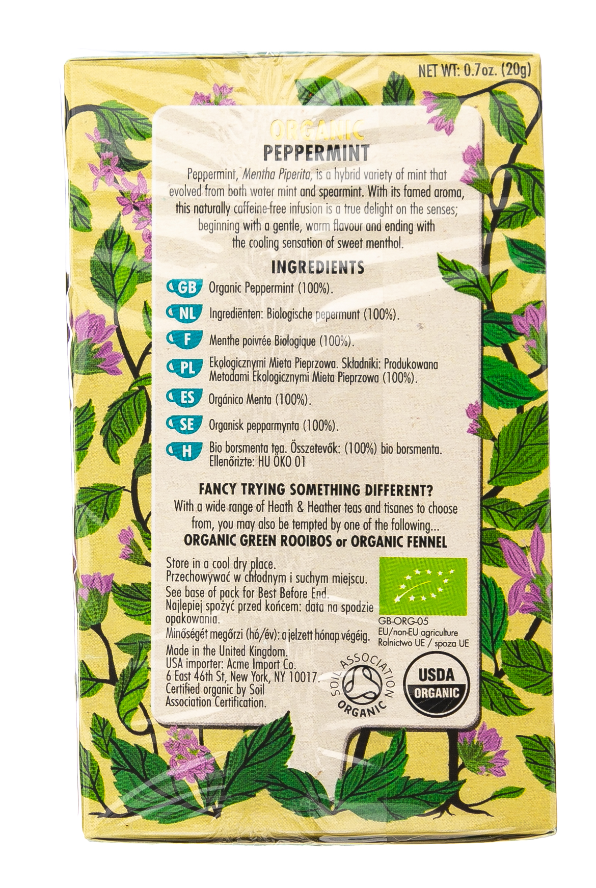 Хиз энд Хизер Напиток травяной Мята перечная Органик  20 пак. (Heath & Heather, Organics) фото 2