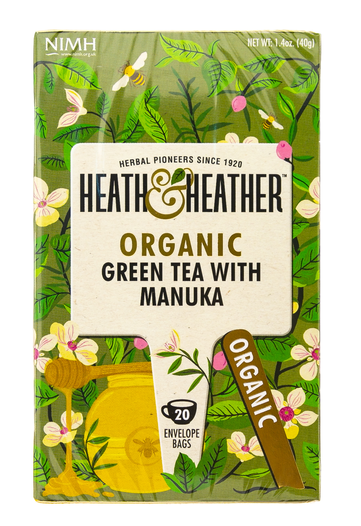 Хиз энд Хизер Чай Зеленый с медом манука Органик 20 пак. (Heath & Heather, Green Tea) фото 1