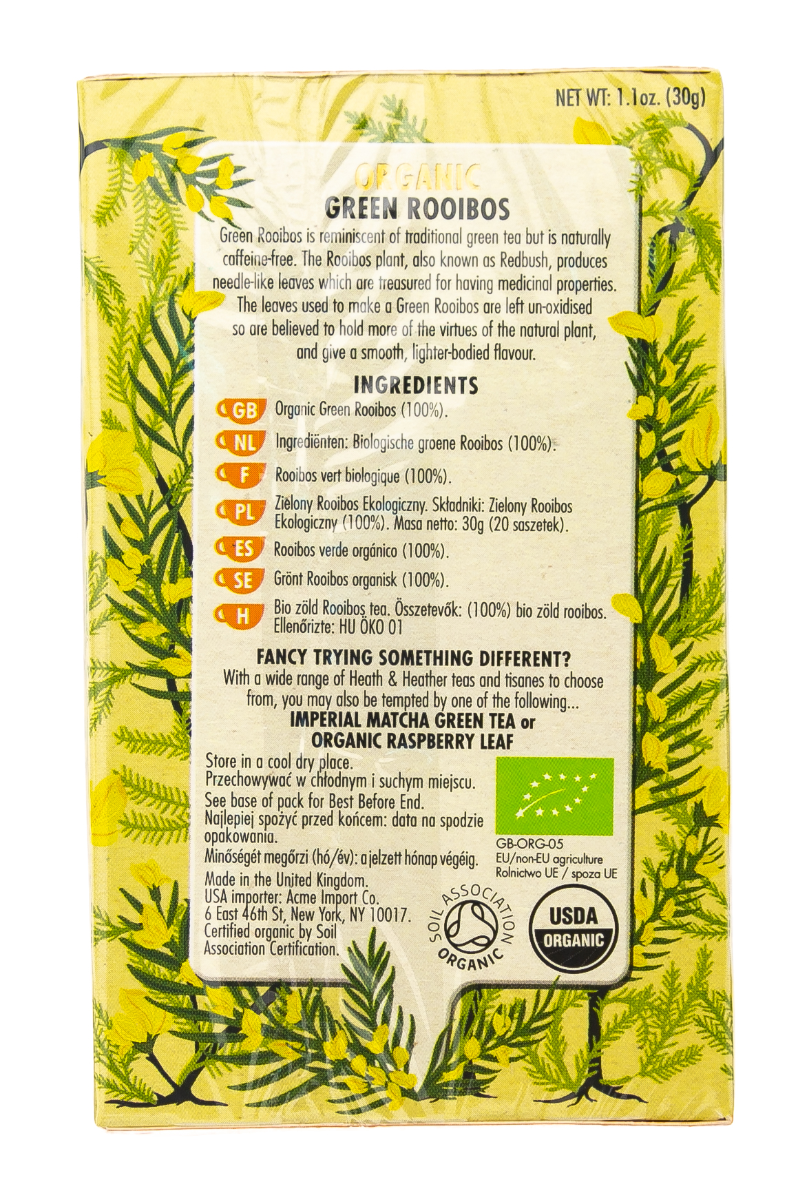 Хиз энд Хизер Чай Зеленый с медом манука Органик 20 пак. (Heath & Heather, Green Tea) фото 7