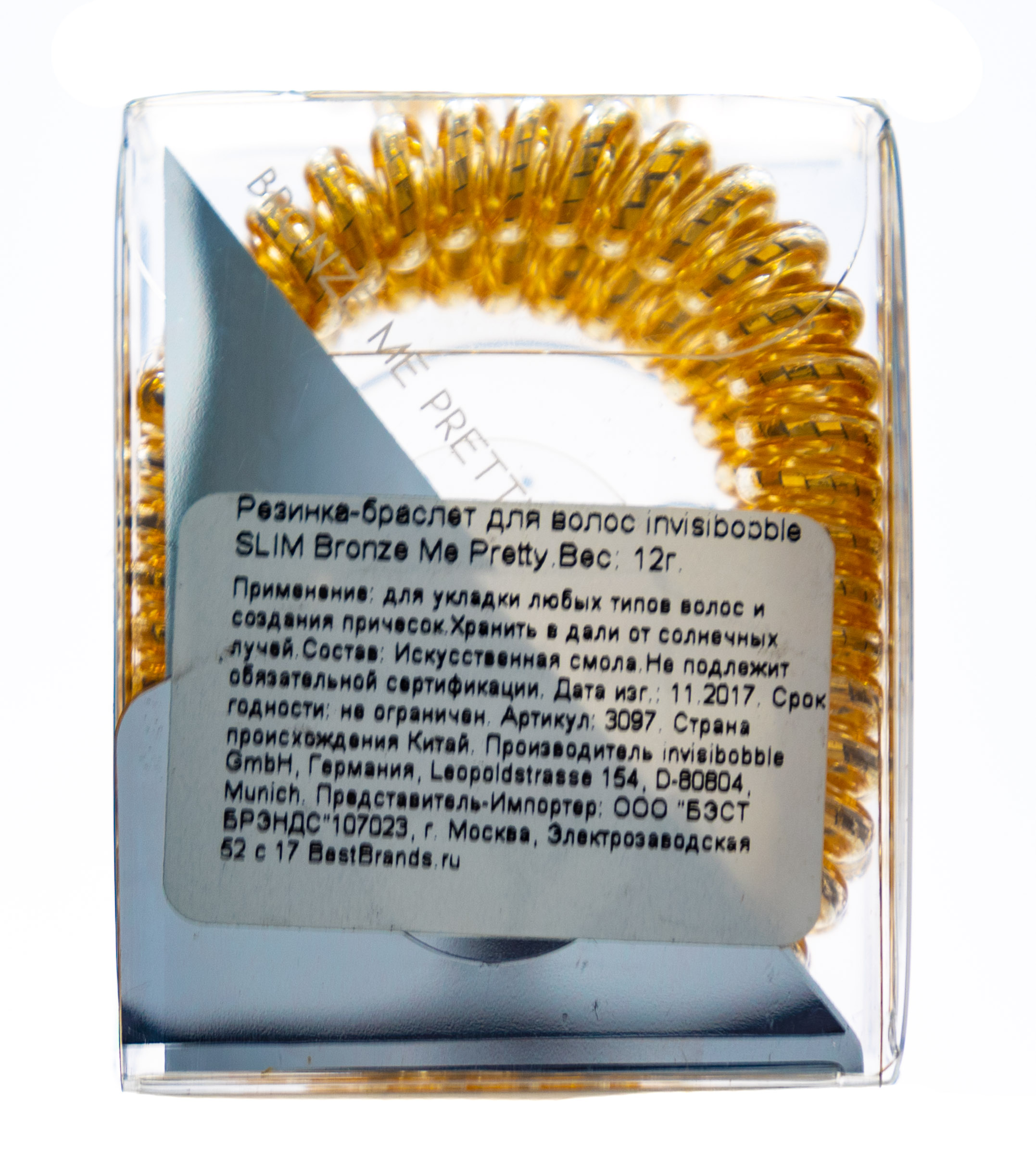 Инвизибабл Резинка-браслет для волос Bronze Me Pretty мерцающий бронзовый (Invisibobble, Slim) фото 2