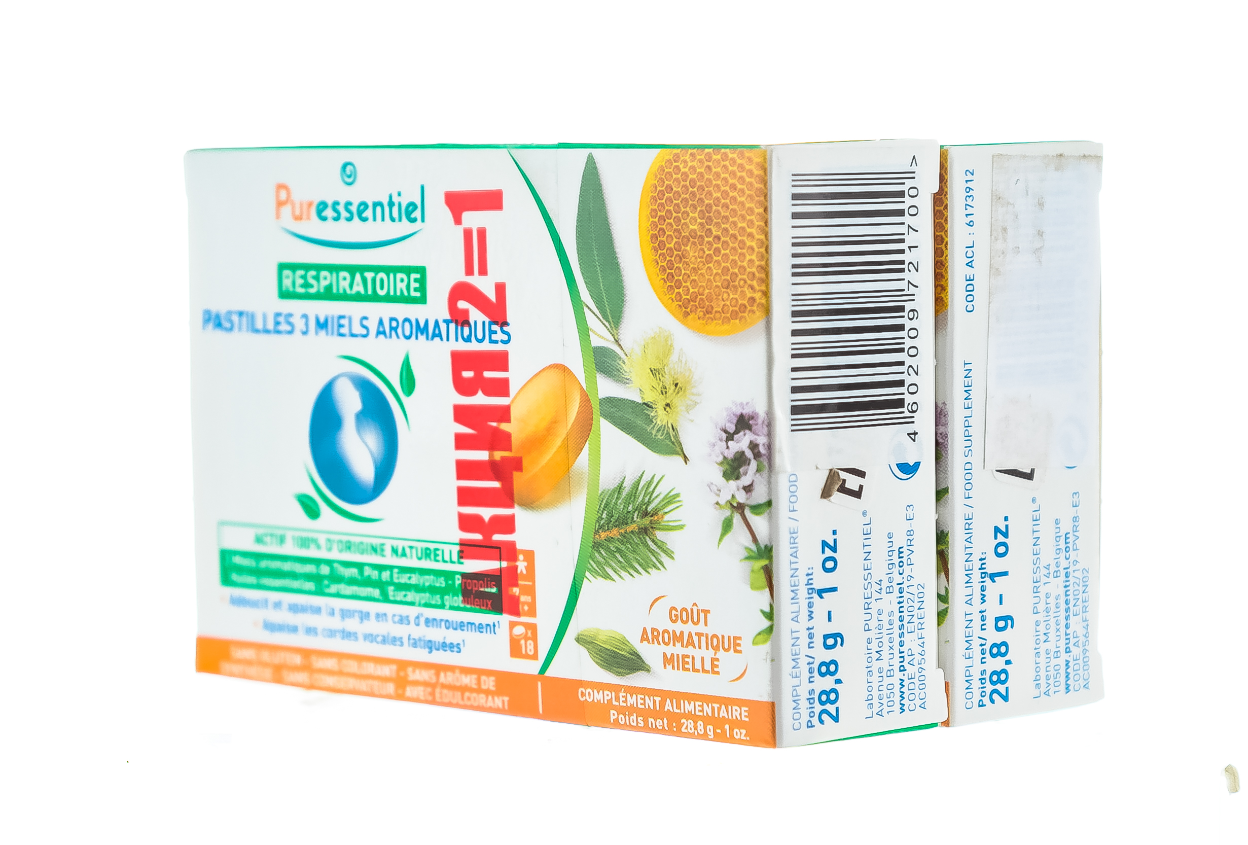 Пюресансьель Набор: ароматические леденцы 3 меда сдвойка, 2 х 18 пастилок (Puressentiel, Хорошее самочувствие) фото 3