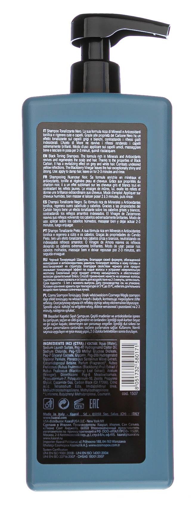 Каарал Черный тонирующий шампунь 1000 мл (Kaaral, Manniskan) фото 2