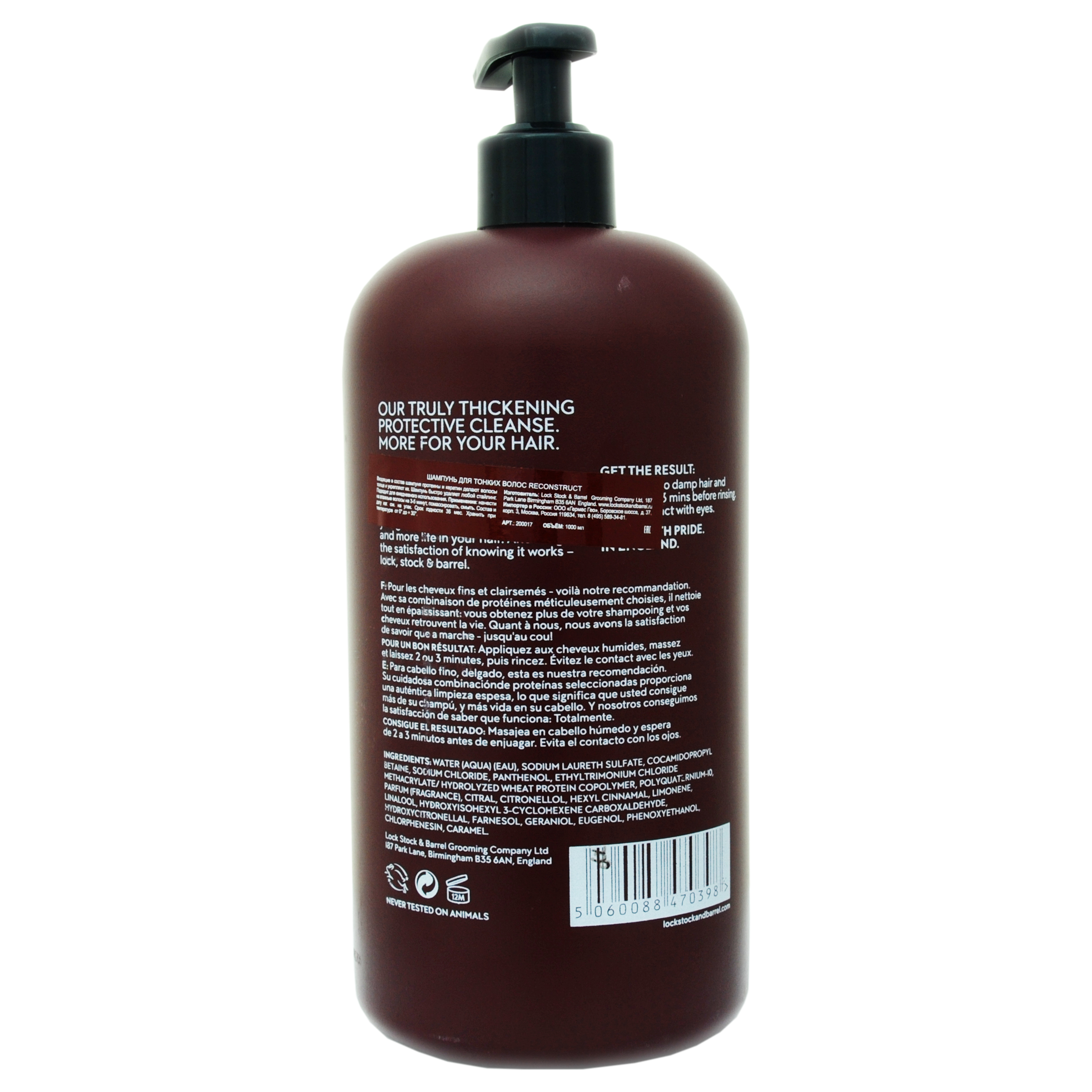 Лок Сток Энд Баррел Мужской шампунь укрепляющий с протеином Reconstruct Thickening Shampoo, 1000 мл (Lock Stock & Barrel, Reconstruct) фото 3