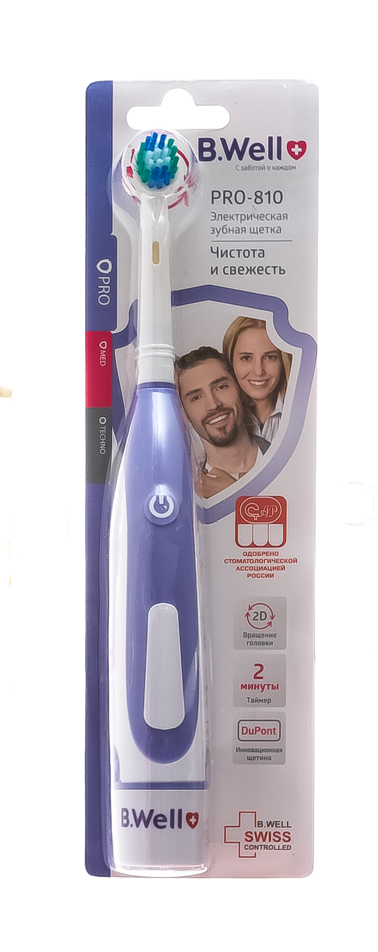 Би Велл Электрическая зубная щетка для взрослых модель PRO-810 с батарейками 1 шт (B.Well, PRO) фото 1