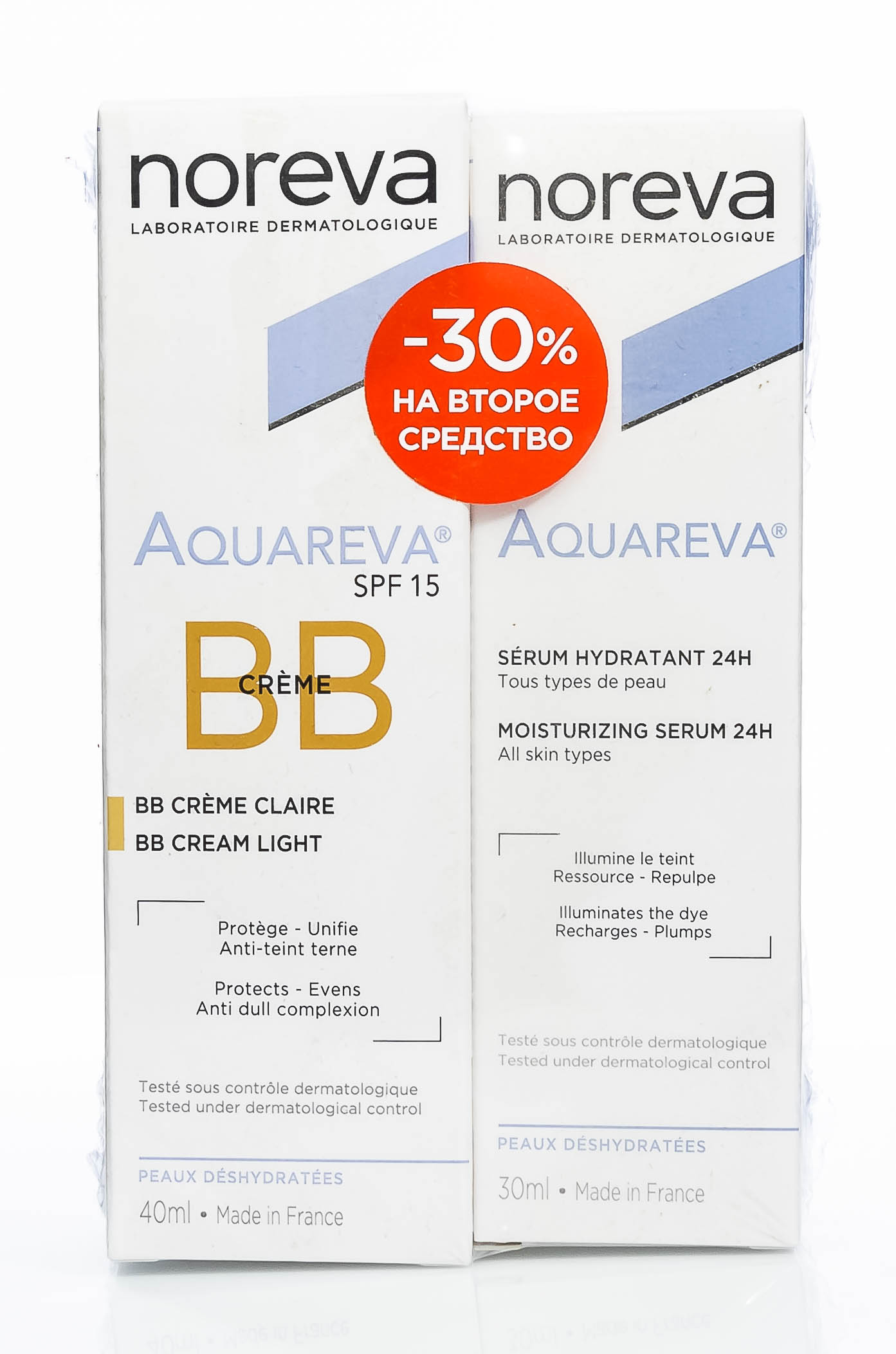 Норева Набор: Акварева Увлажняющая сыворотка 30 мл + Акварева ВВ Крем светлый тон 40 мл (Noreva, Aquareva) фото 1