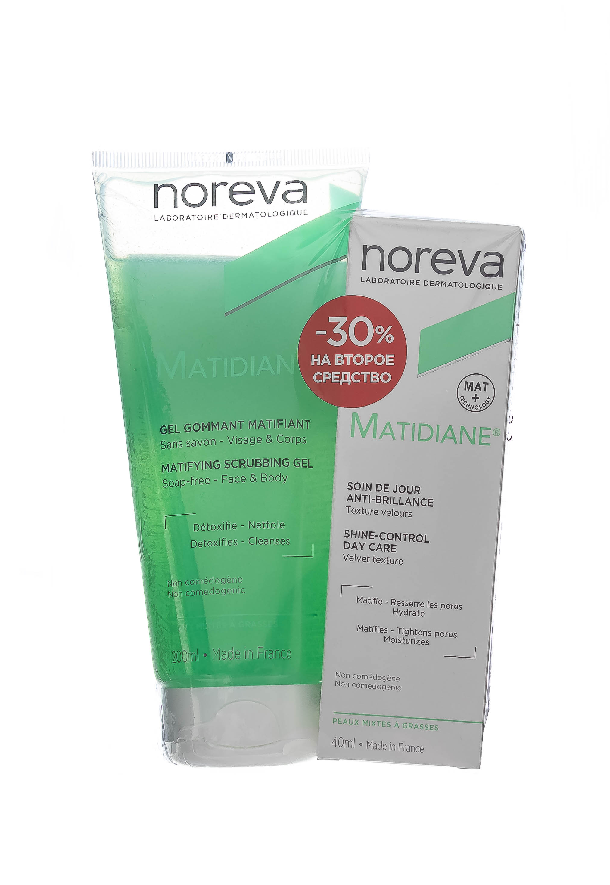 Норева Набор Матидиан: Очищающий отшелушивающий гель 200 мл + Дневной матирующий крем 40 мл (Noreva, Matidiane) фото 1