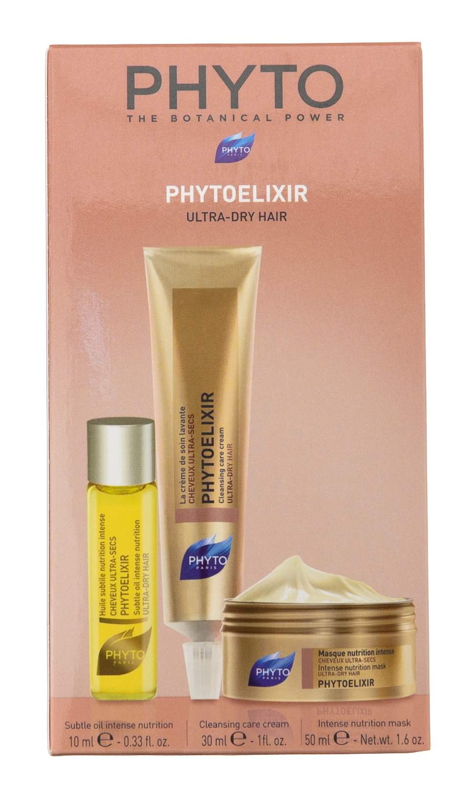 Фито Набор Фитоэликсир: Крем-уход очищающий 30 мл + Масло-уход 10 мл + Маска Интенсивное питание 50 мл (Phyto, Шампуни) фото 1