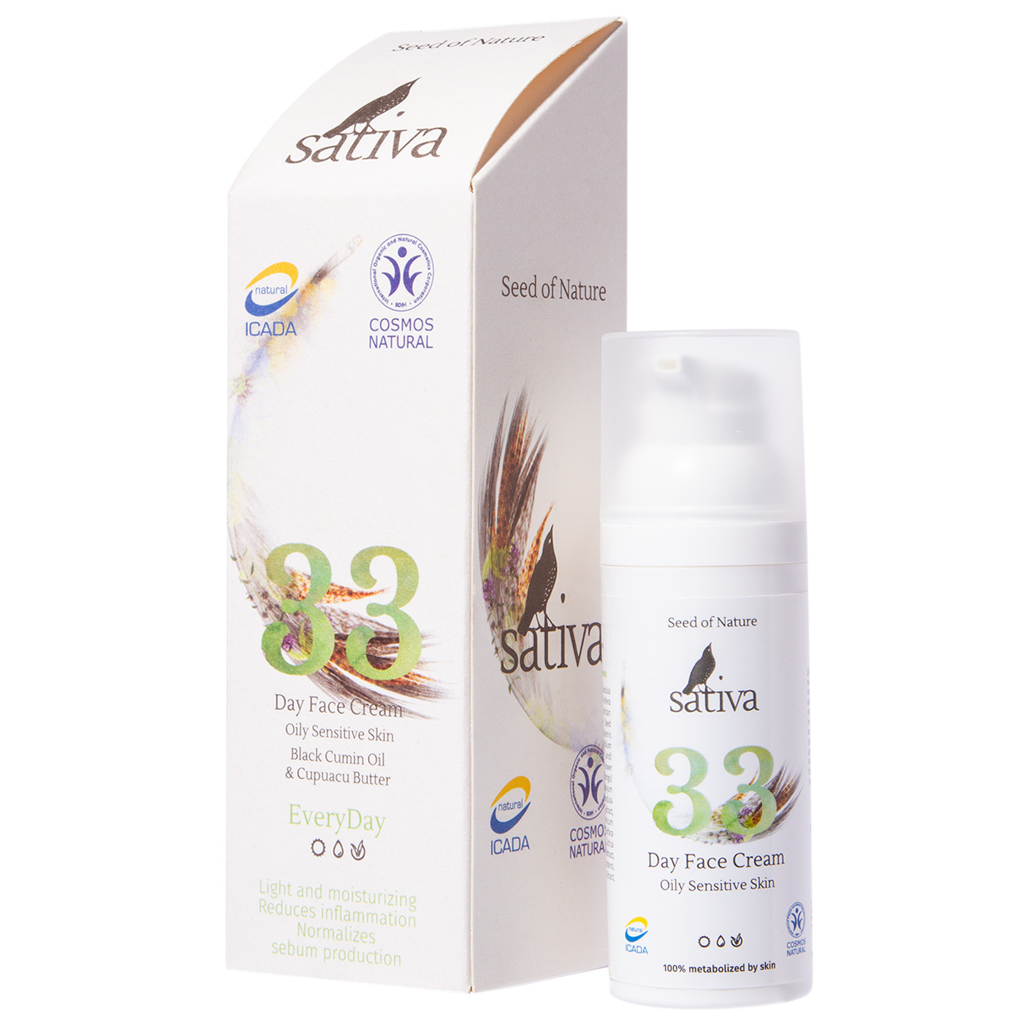 Сатива Крем для лица дневной №33 для жирного чувствительного типа кожи  50 мл (Sativa, Every Day) фото 1