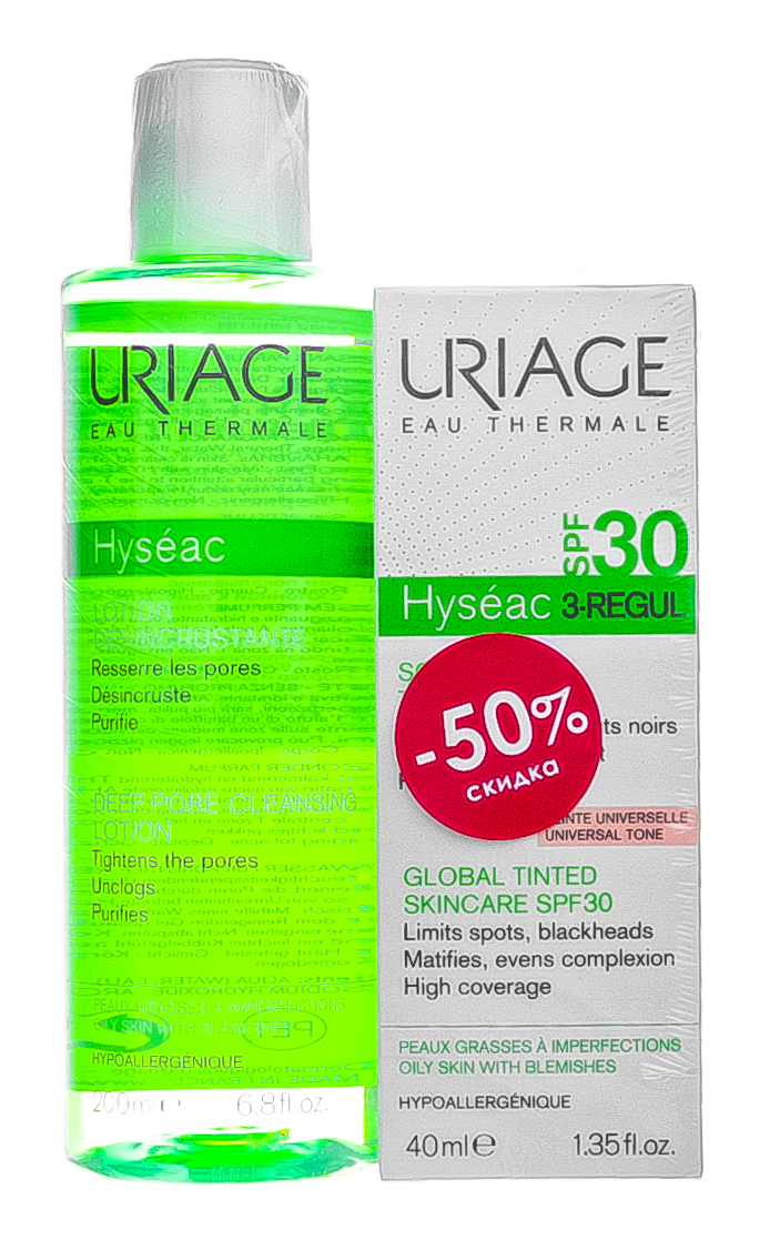 Урьяж Набор Исеак Лосьон для очищения пор 200 мл + 3- REGUL Универсальный тональный крем SPF30, 40 мл (Uriage, Hyseac) фото 1