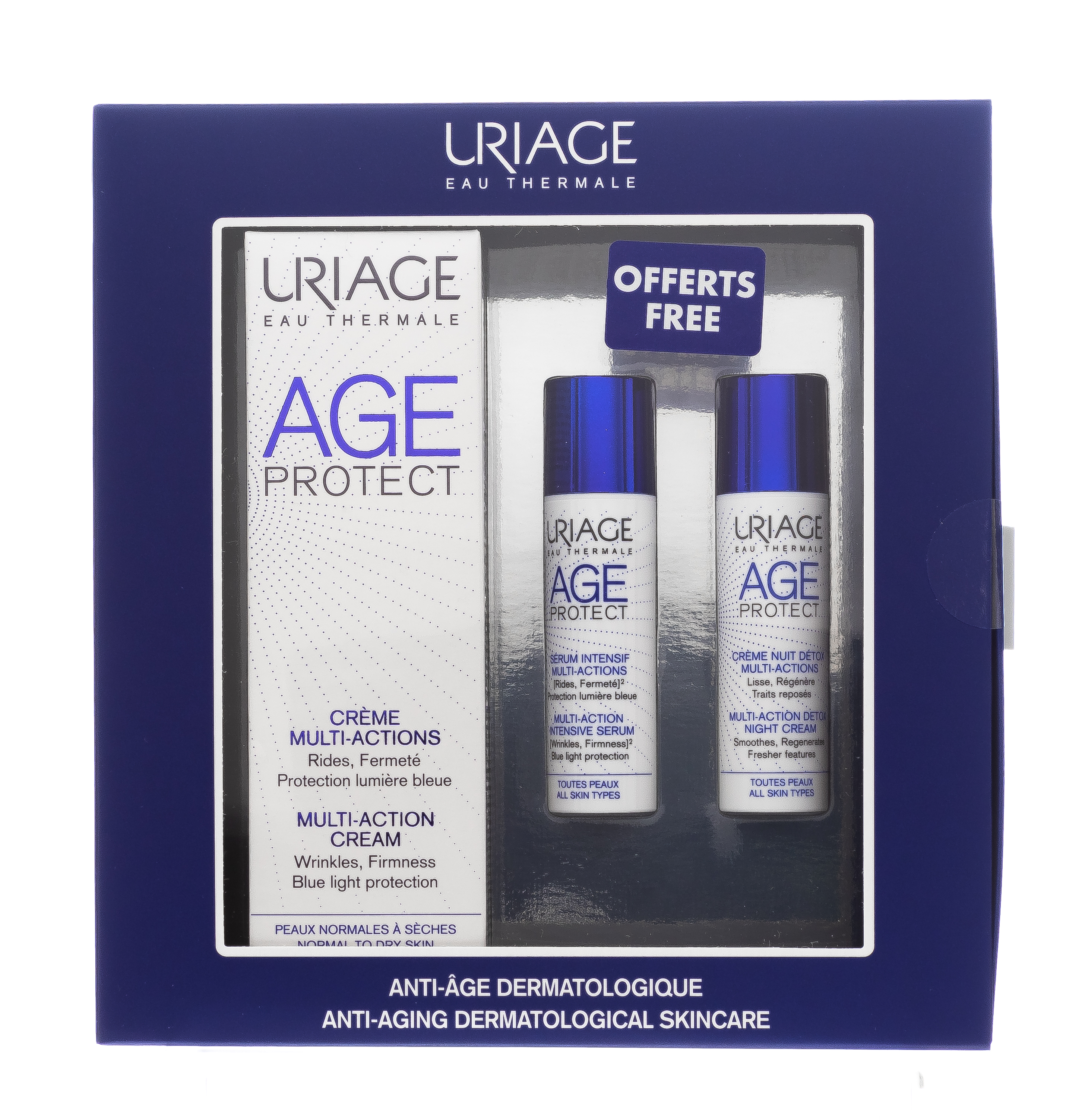 Урьяж Набор Эйдж протект: Многофункциональный Дневной Крем 40 мл + Многофункциональная интенсивная сыворотка 10 мл + Крем-детокс многофункциональный ночной 10 мл (Uriage, Age Protect) фото 1