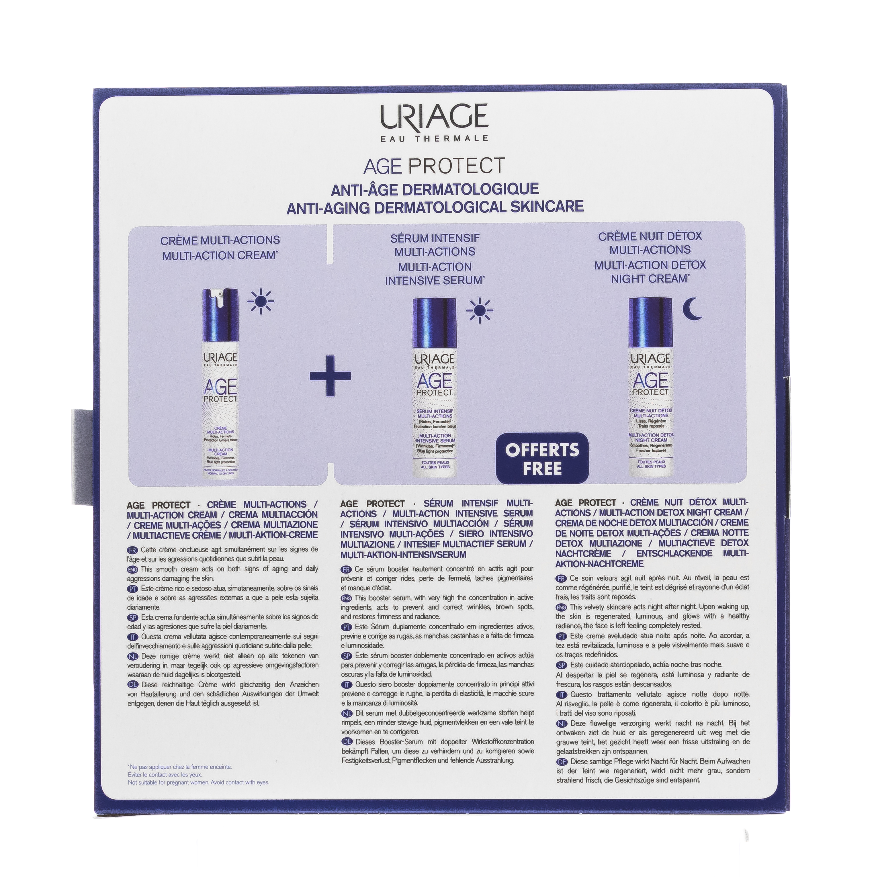 Урьяж Набор Эйдж протект: Многофункциональный Дневной Крем 40 мл + Многофункциональная интенсивная сыворотка 10 мл + Крем-детокс многофункциональный ночной 10 мл (Uriage, Age Protect) фото 2