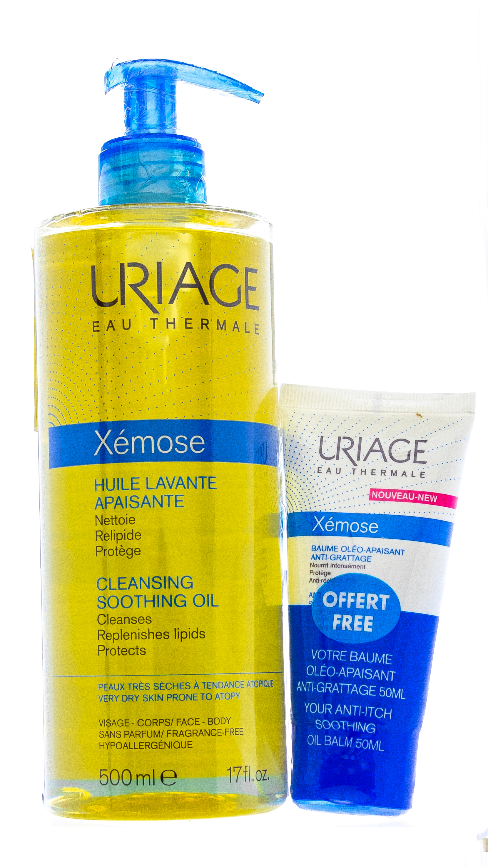 Урьяж Набор Ксемоз Очищающие успокаивающее масло 500 мл + Липидовосстанавливающий бальзам 50 мл (Uriage, Xemose) фото 1