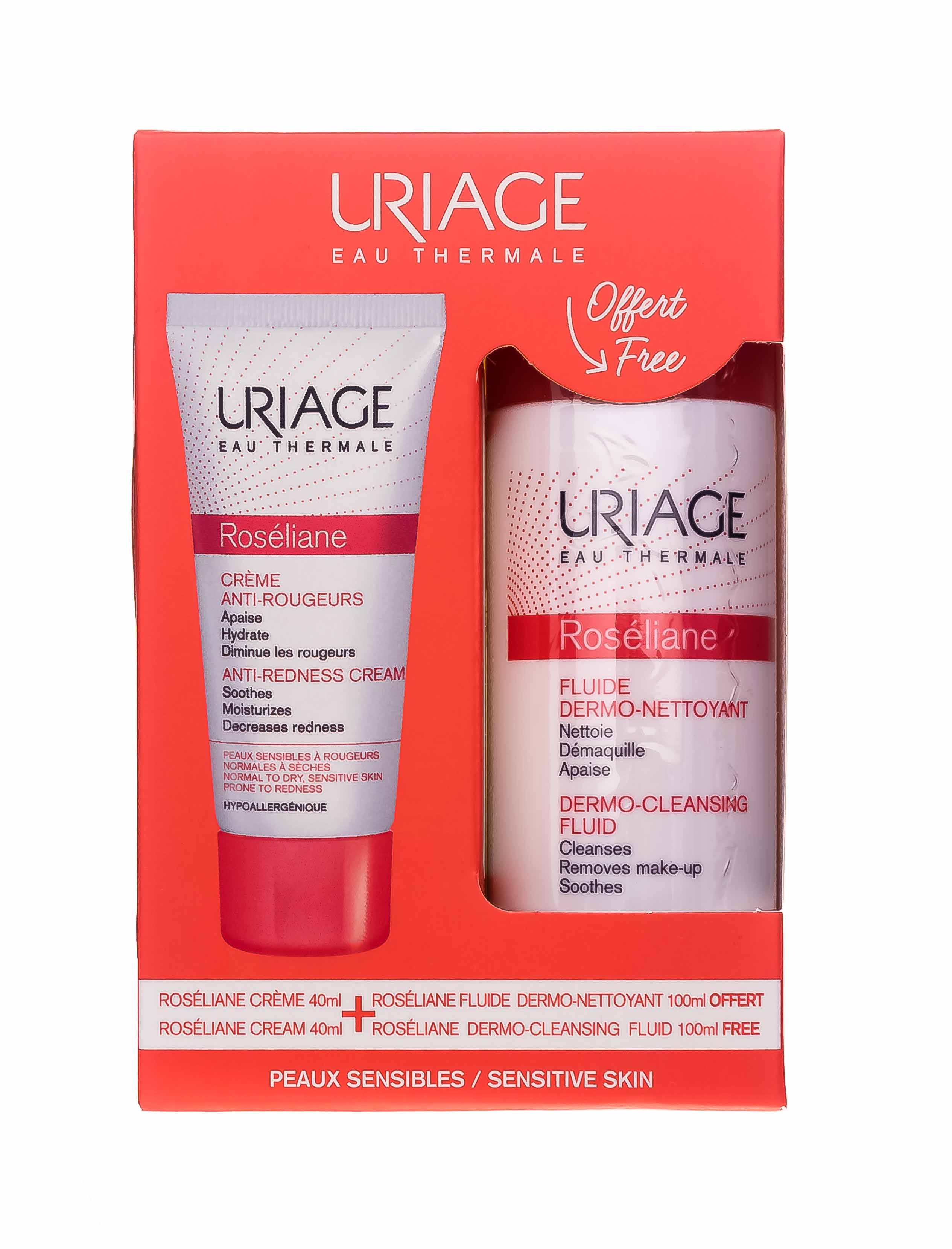 Урьяж Набор Розельян: Крем против покраснений 40 мл + Дермоощищающая эмульсия 100 мл (Uriage, Roseliane) фото 1