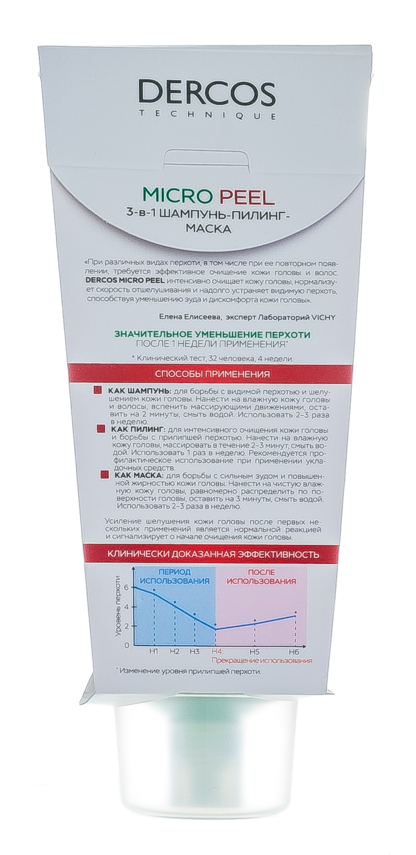 Виши Шампунь-пилинг для интенсивного очищения кожи головы и волос против перхоти 200 мл (Vichy, Dercos) фото 2