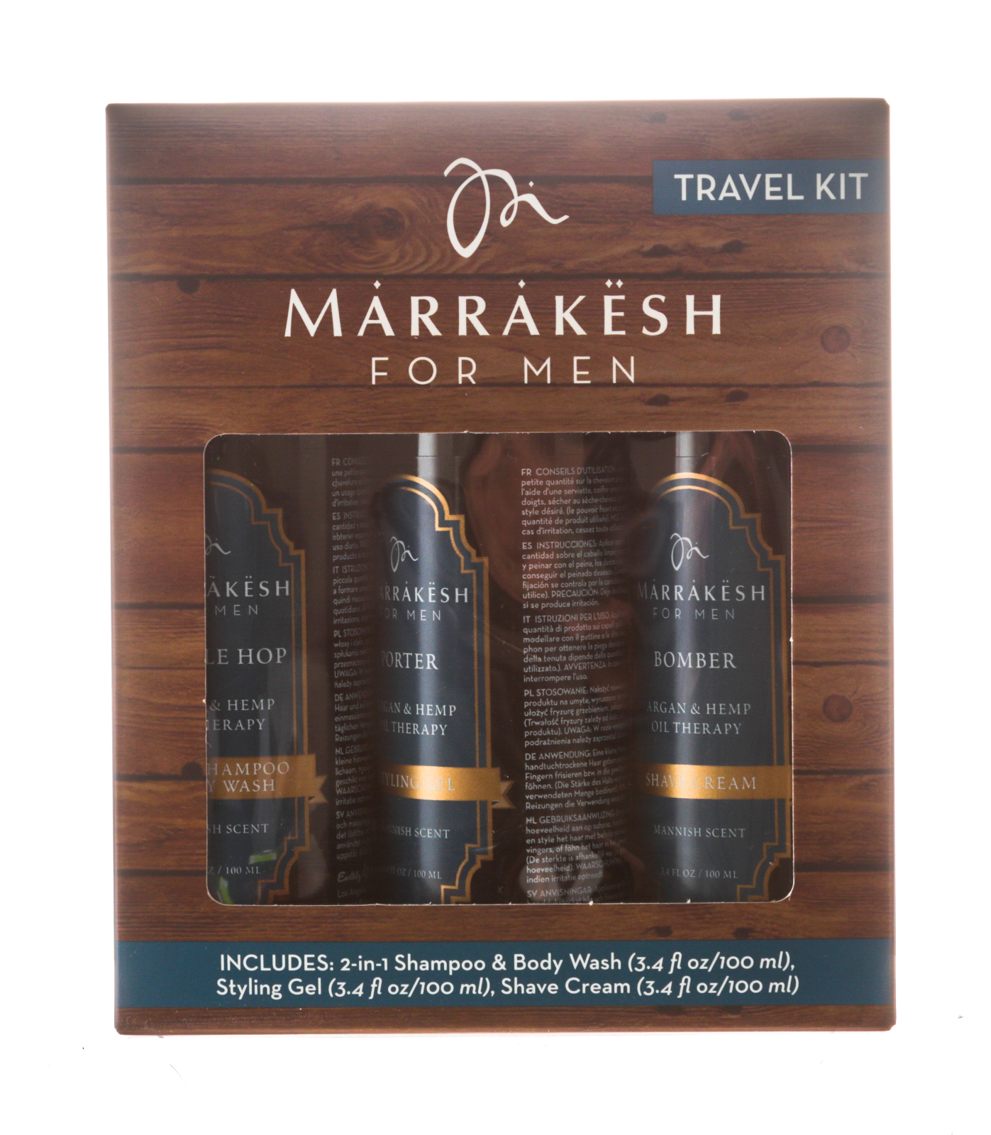 Марракеш Дорожный набор для мужчин Travel Kit (шампунь 100 мл + крем для бритья 100 мл + гель для укладки 100 мл) (Marrakesh, For Men) фото 0