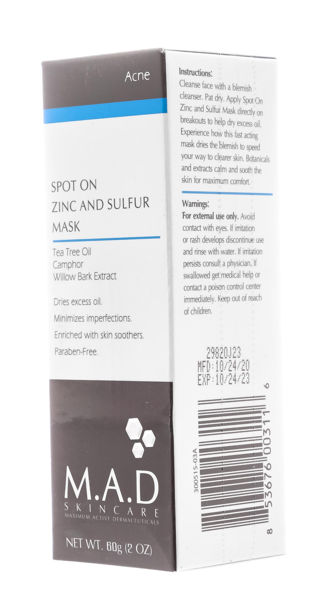 Мад Подсушивающая  маска с цинком и серой, 60 мл (M.A.D., Acne) фото 2