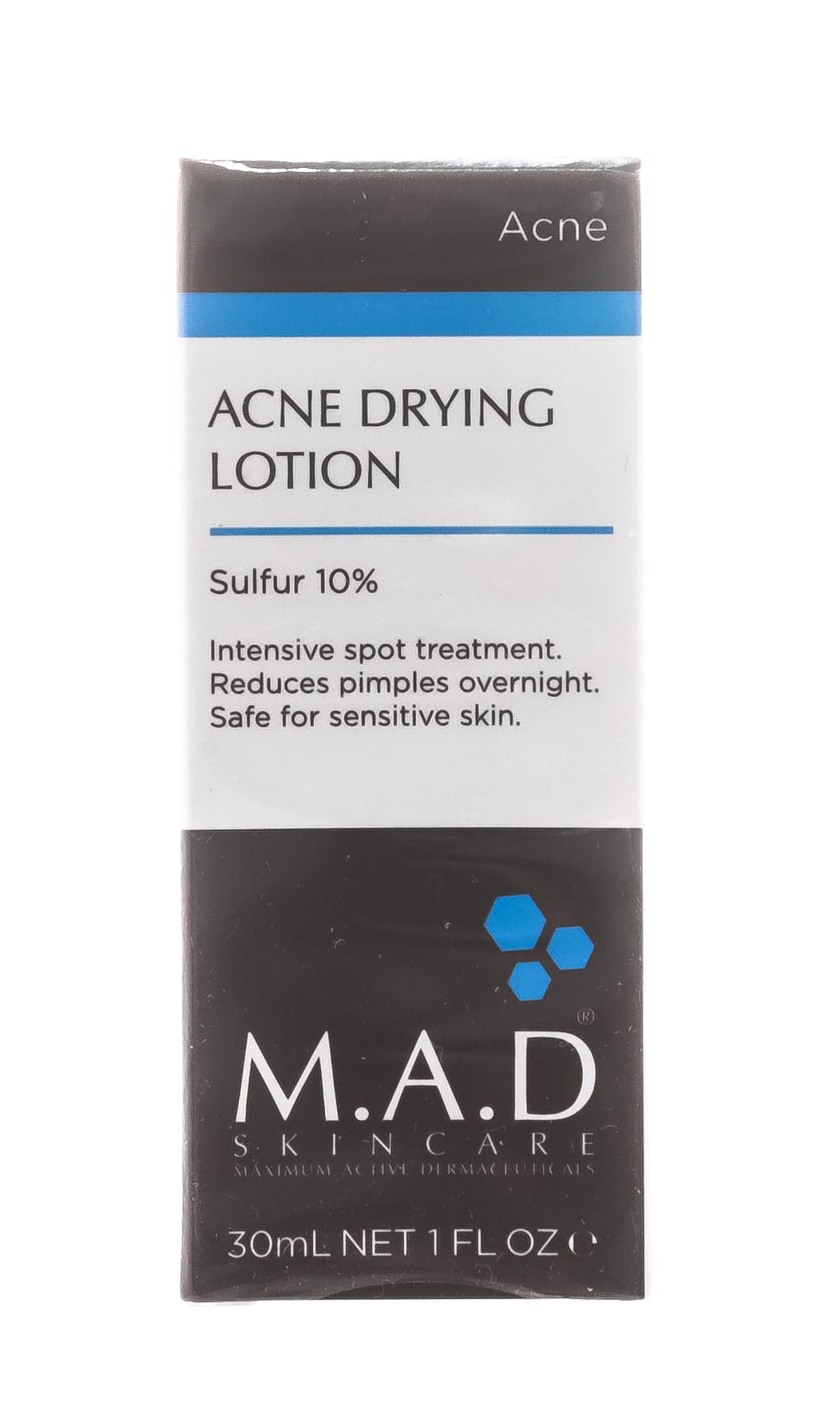 Мад Подсушивающий лосьон с 10% серой 30 мл (M.A.D., Acne) Мад Подсушивающий лосьон с 10% серой 30 мл (M.A.D., Acne) фото 1