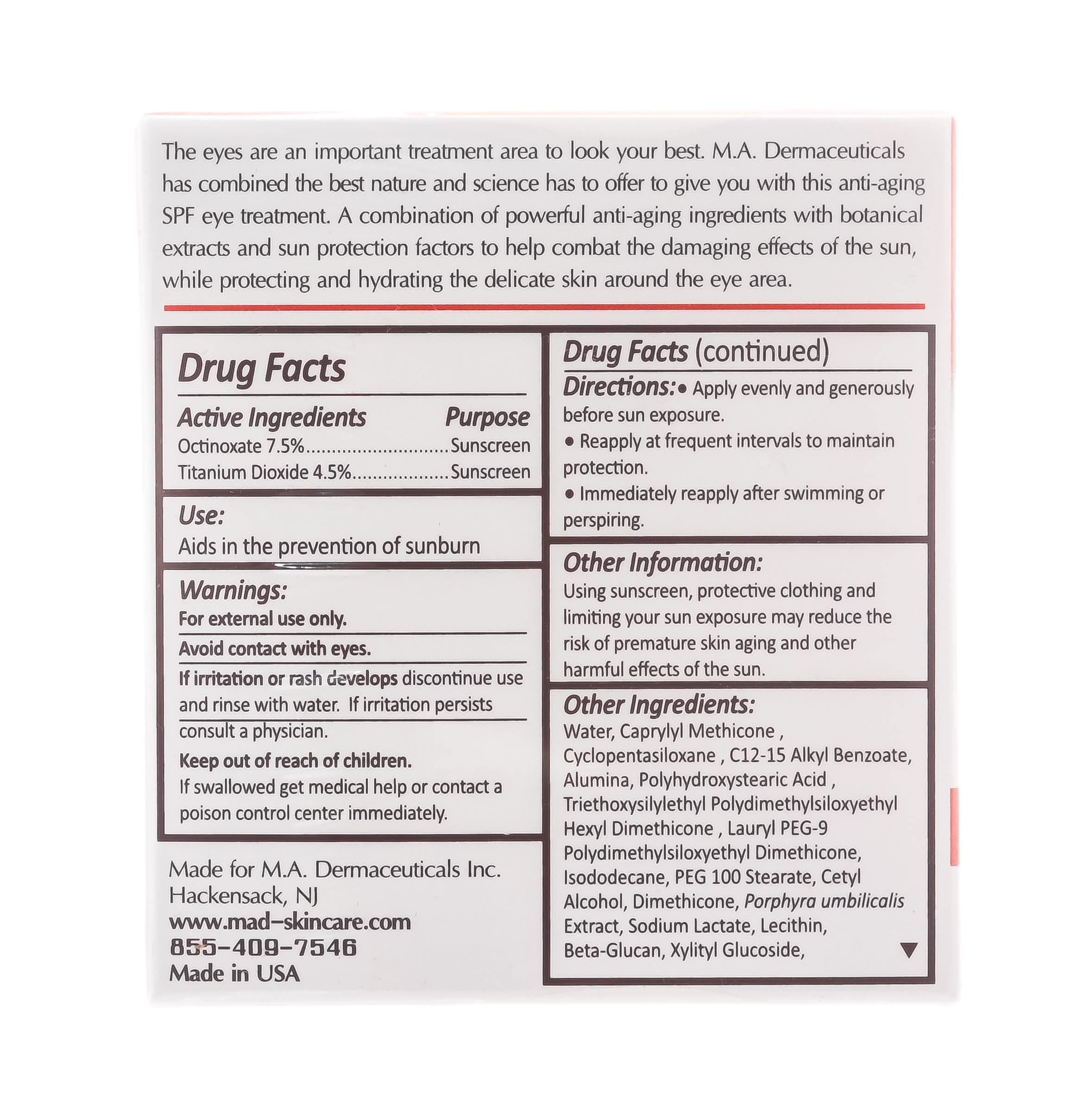 Мад Антивозрастной крем для глаз с защитой spf 20, 15 гр (M.A.D., Sun Protection) фото 4