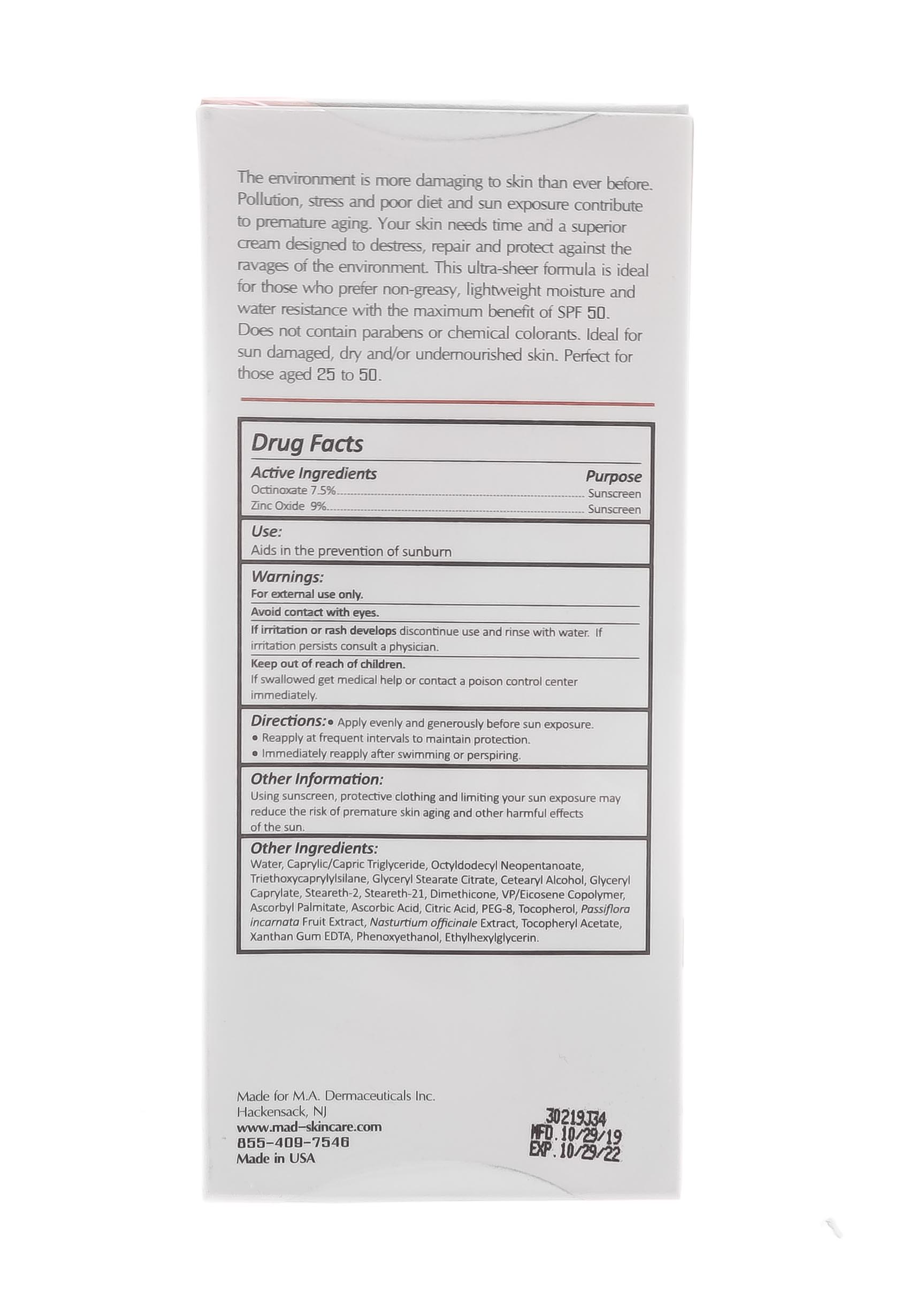 Мад Увлажняющий и матирующий крем-основа под макияж с защитой spf 50, 50 гр (M.A.D., Sun Protection) фото 4