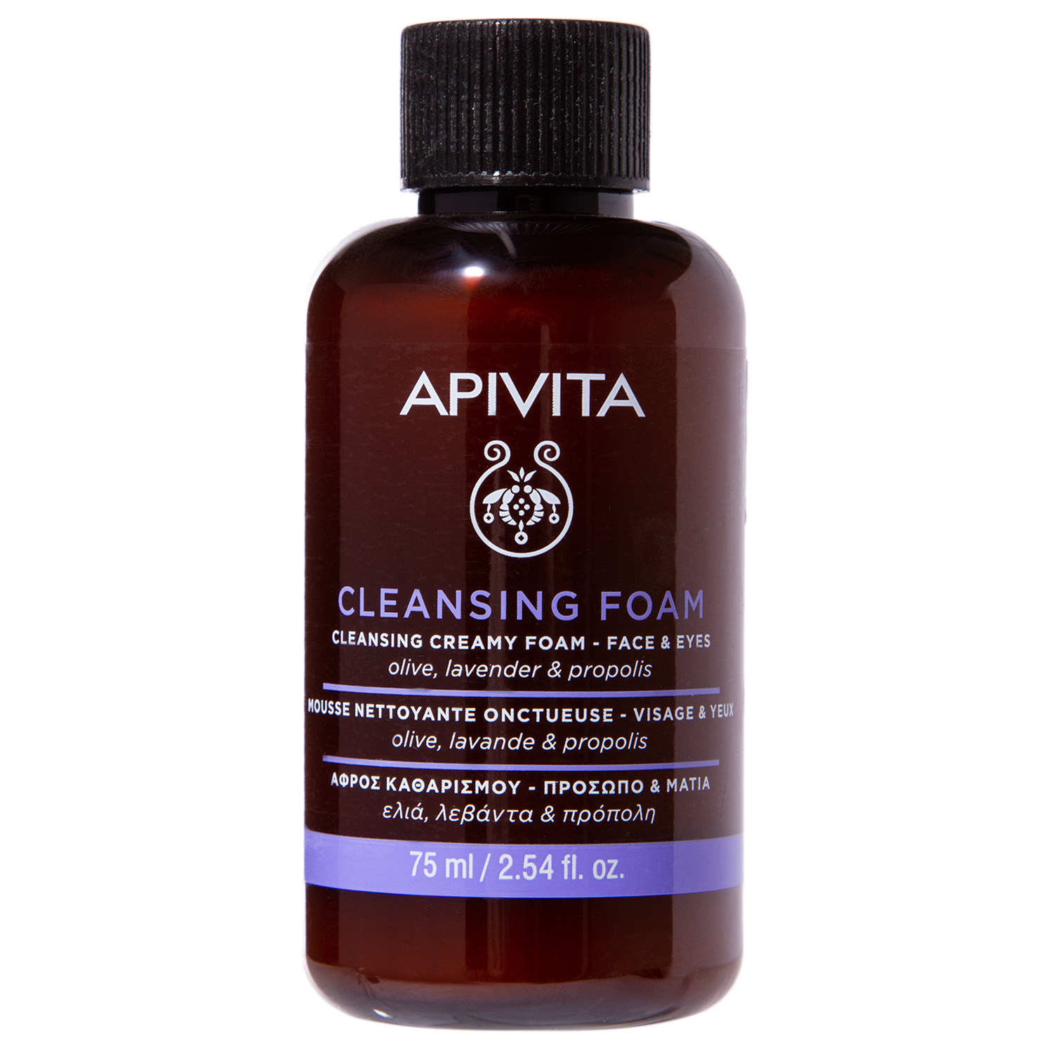 Апивита Миниатюра Очищающая пенка для лица и глаз с Оливой, Лавандой и Прополисом, флакон 75 мл (Apivita, Cleansing) фото 1