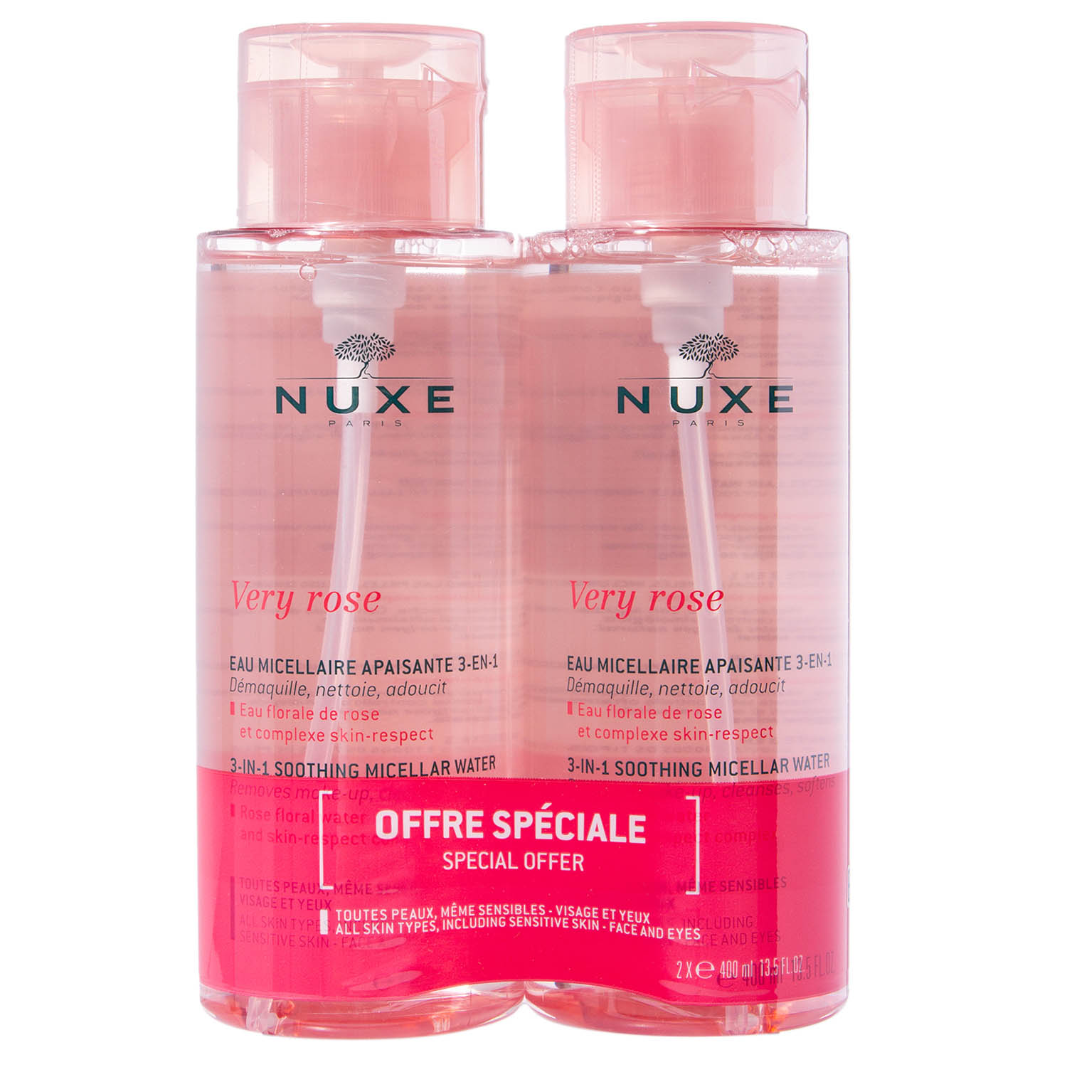 Нюкс Набор: Смягчающая мицеллярная вода для лица и глаз 3 в 1, 400 мл х 2 шт (Nuxe, Very Rose) фото 1