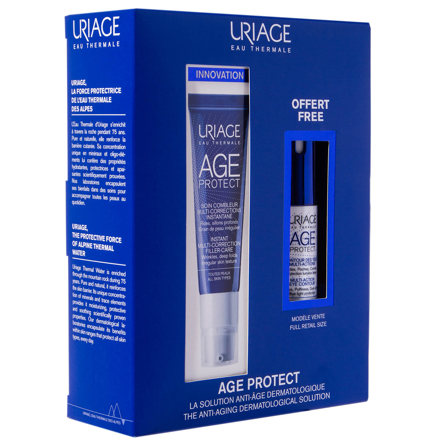 Урьяж Набор: филлер мгновенного действия для коррекции морщин 30 мл + крем для кожи контура глаз 15 мл (Uriage, Age Protect) фото 1