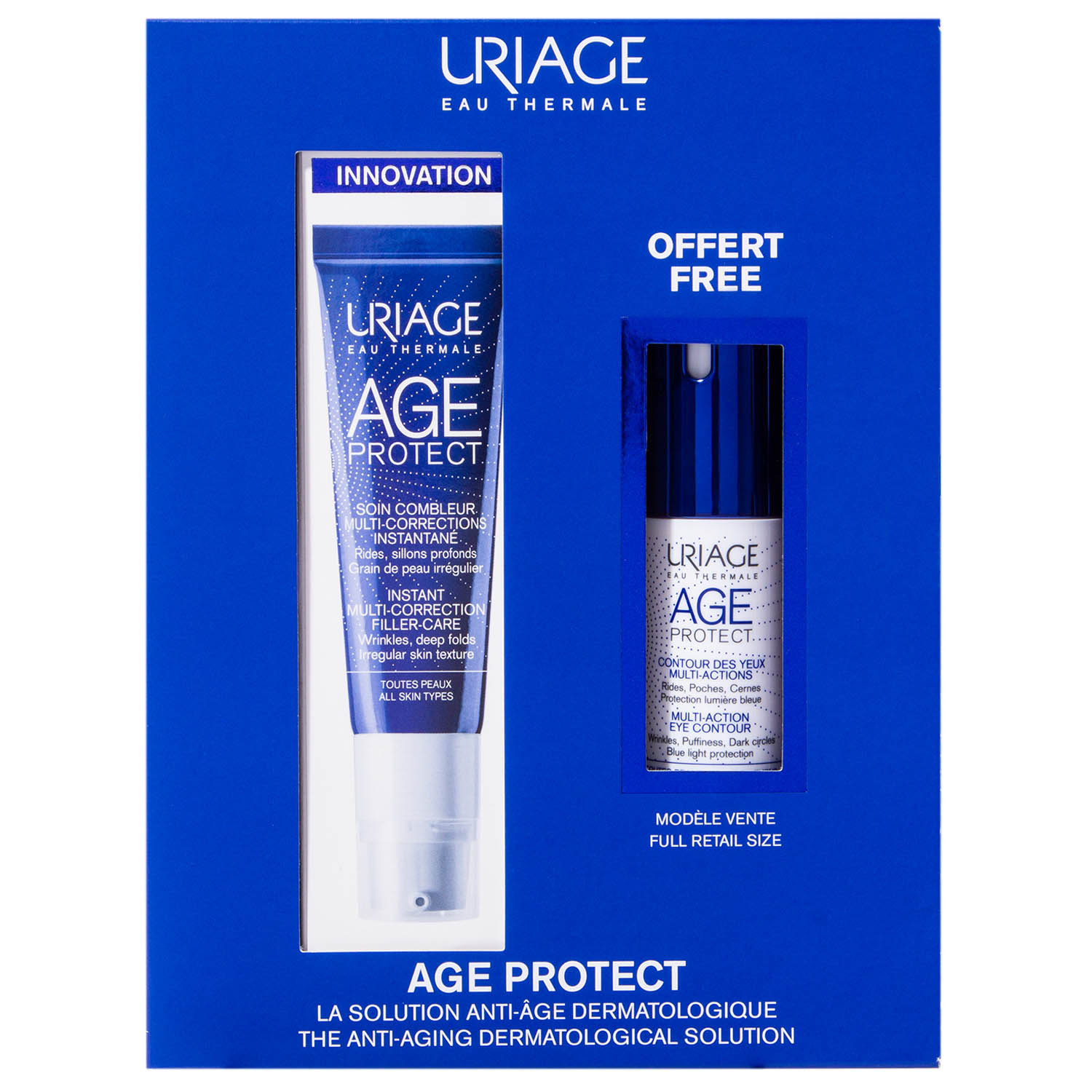 Урьяж Набор: филлер мгновенного действия для коррекции морщин 30 мл + крем для кожи контура глаз 15 мл (Uriage, Age Protect) фото 2